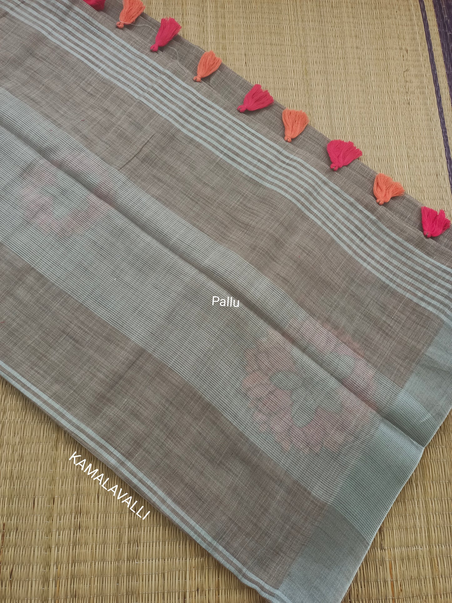 Linen Cotton Embroidery Saree Grey Colour