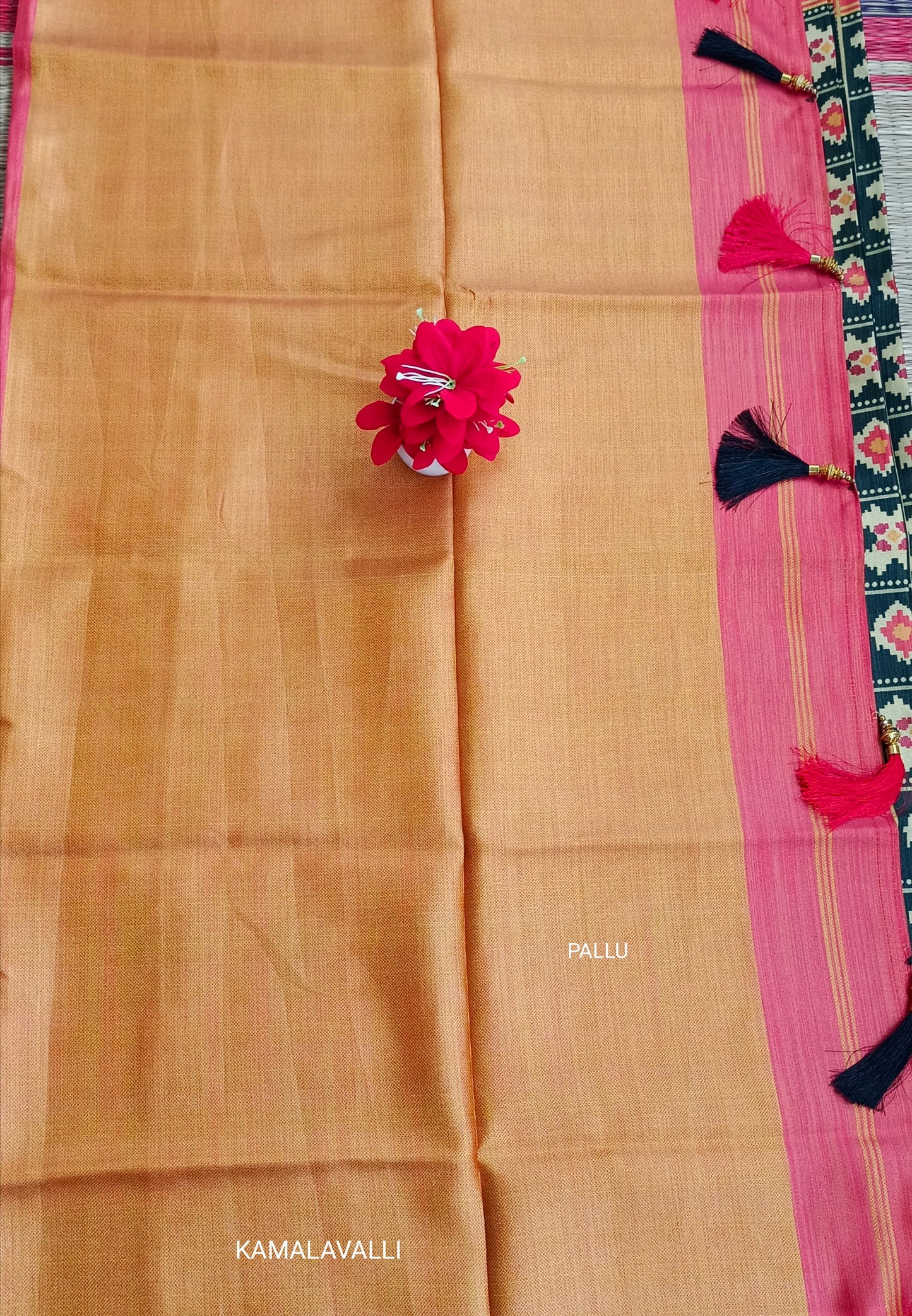 Linen Silk Saree Black Colour with Orange border