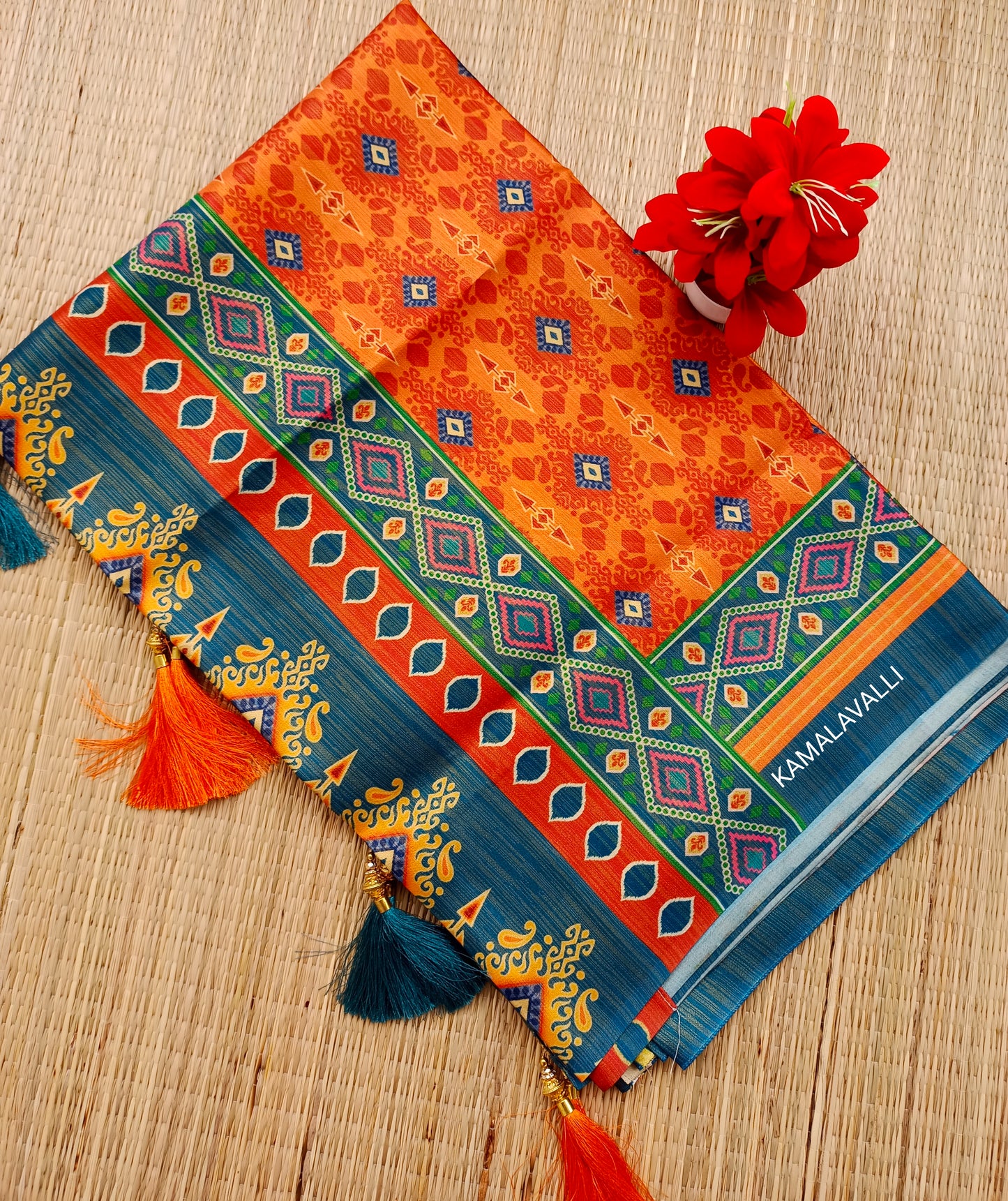 Linen Silk Saree Red Colour