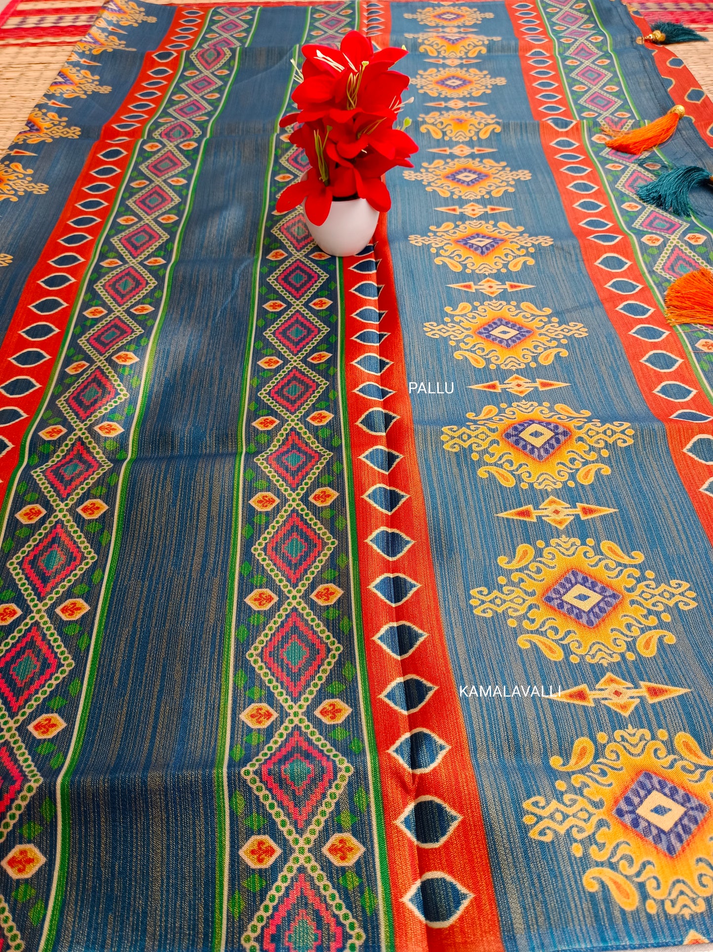 Linen Silk Saree Red Colour