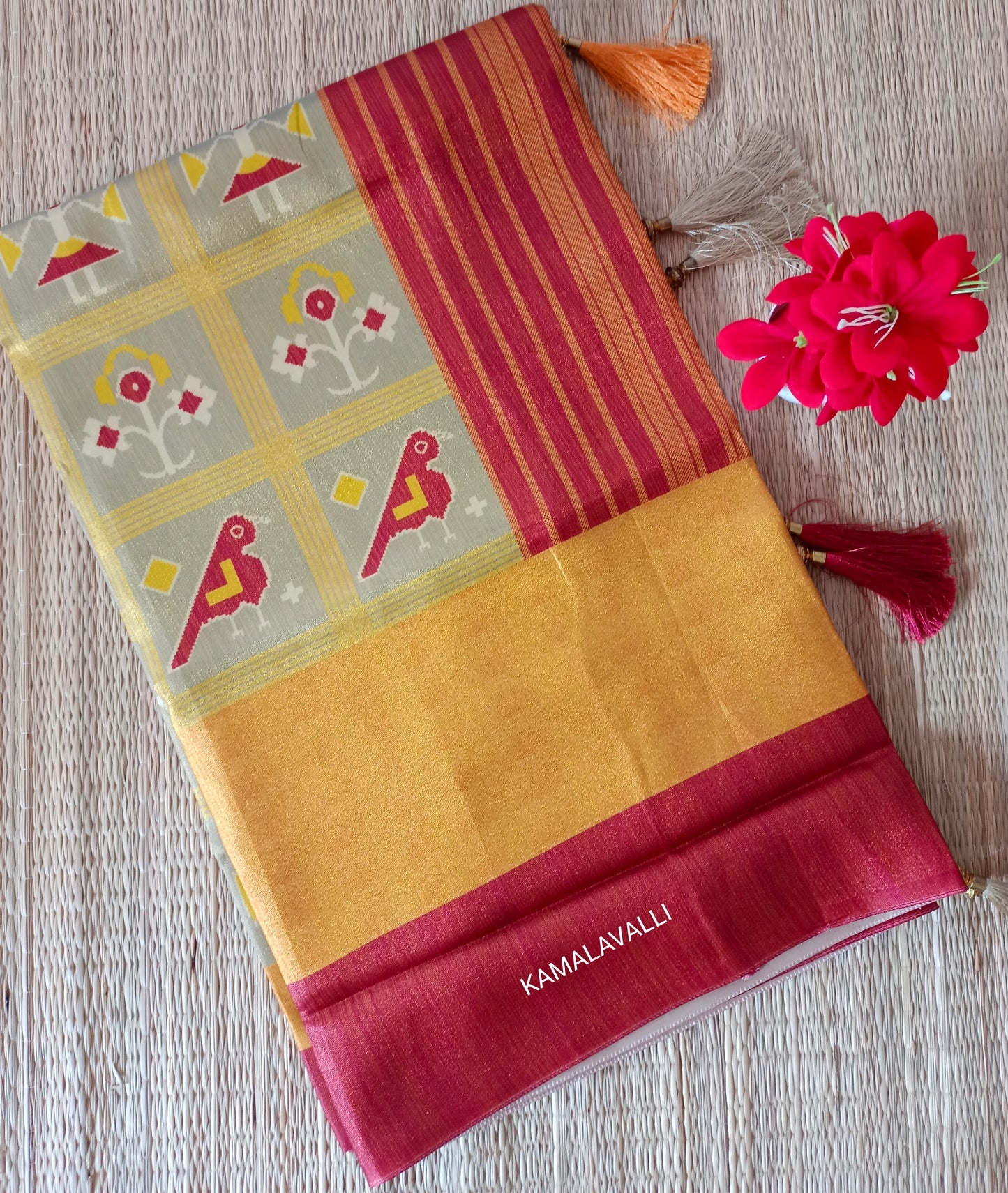 Linen Silk Saree Grey with Brown colour