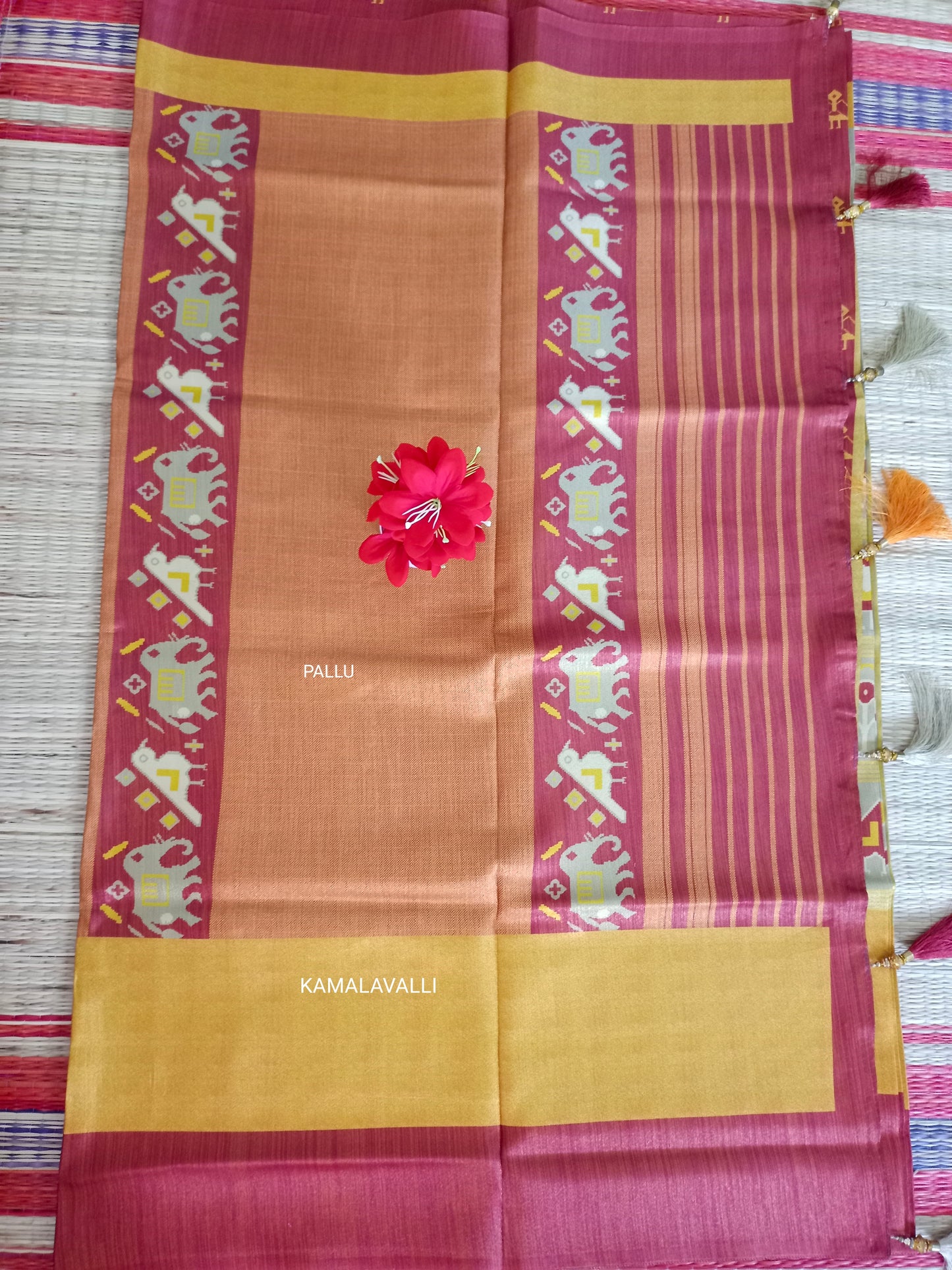 Linen Silk Saree Grey with Brown colour