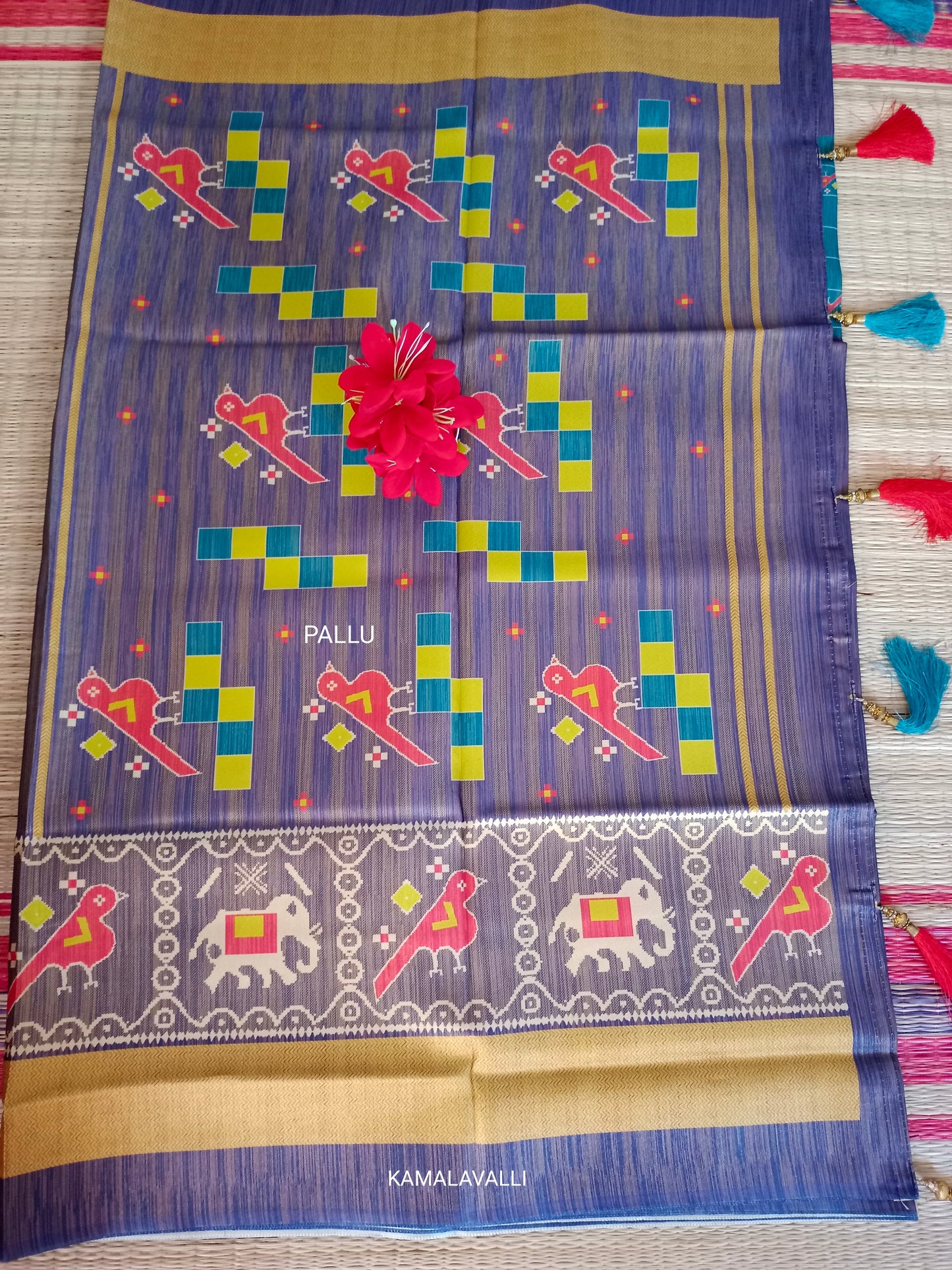 Linen Silk Saree Peacock Green