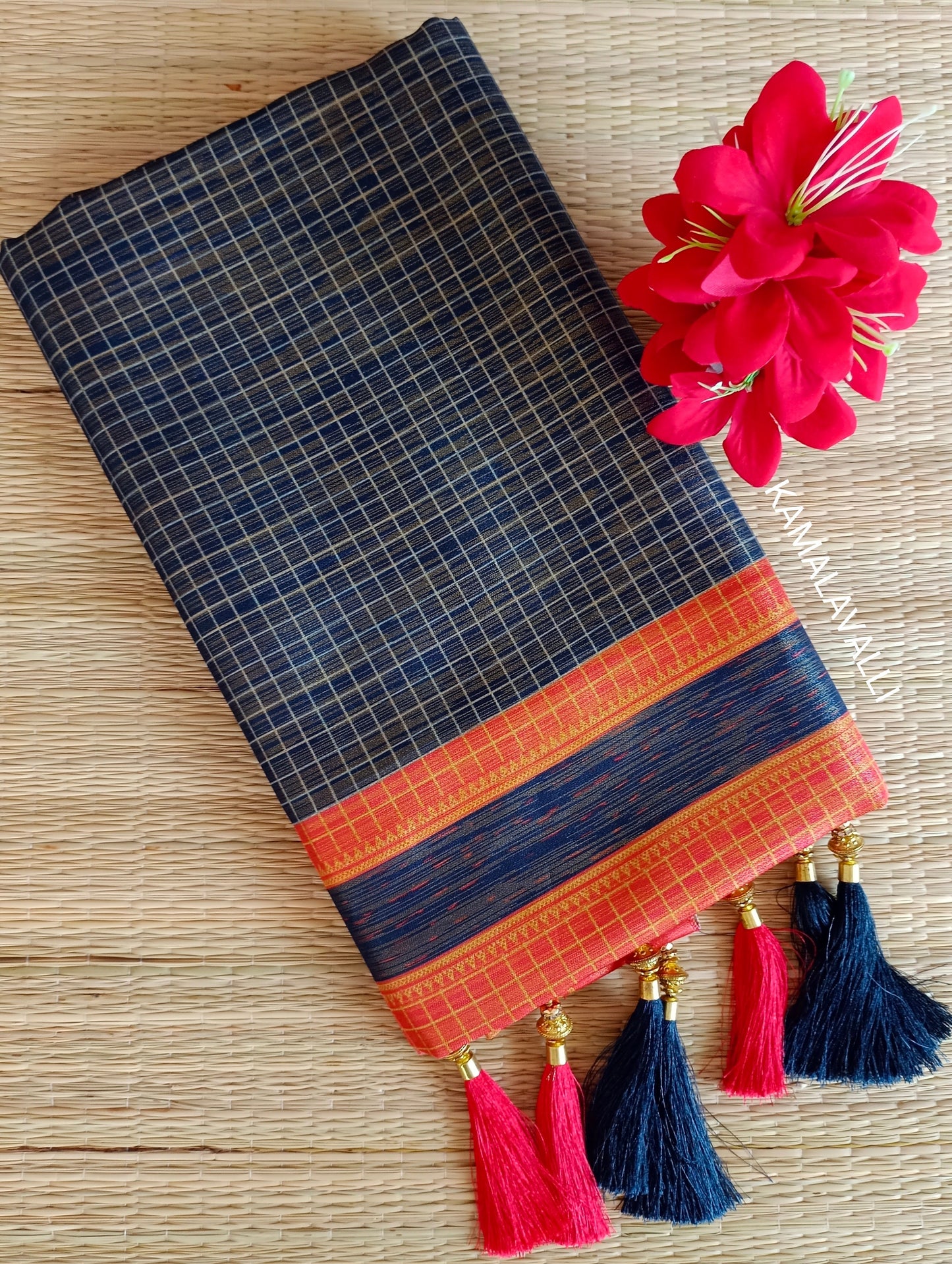 Linen Silk Saree with Orange border