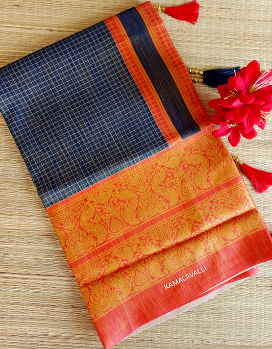 Linen Silk Saree with Orange border