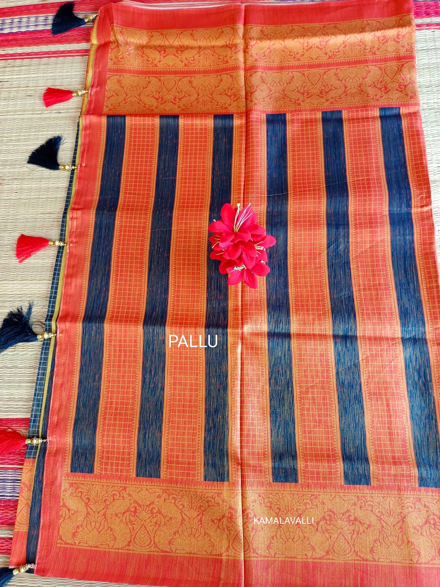 Linen Silk Saree with Orange border