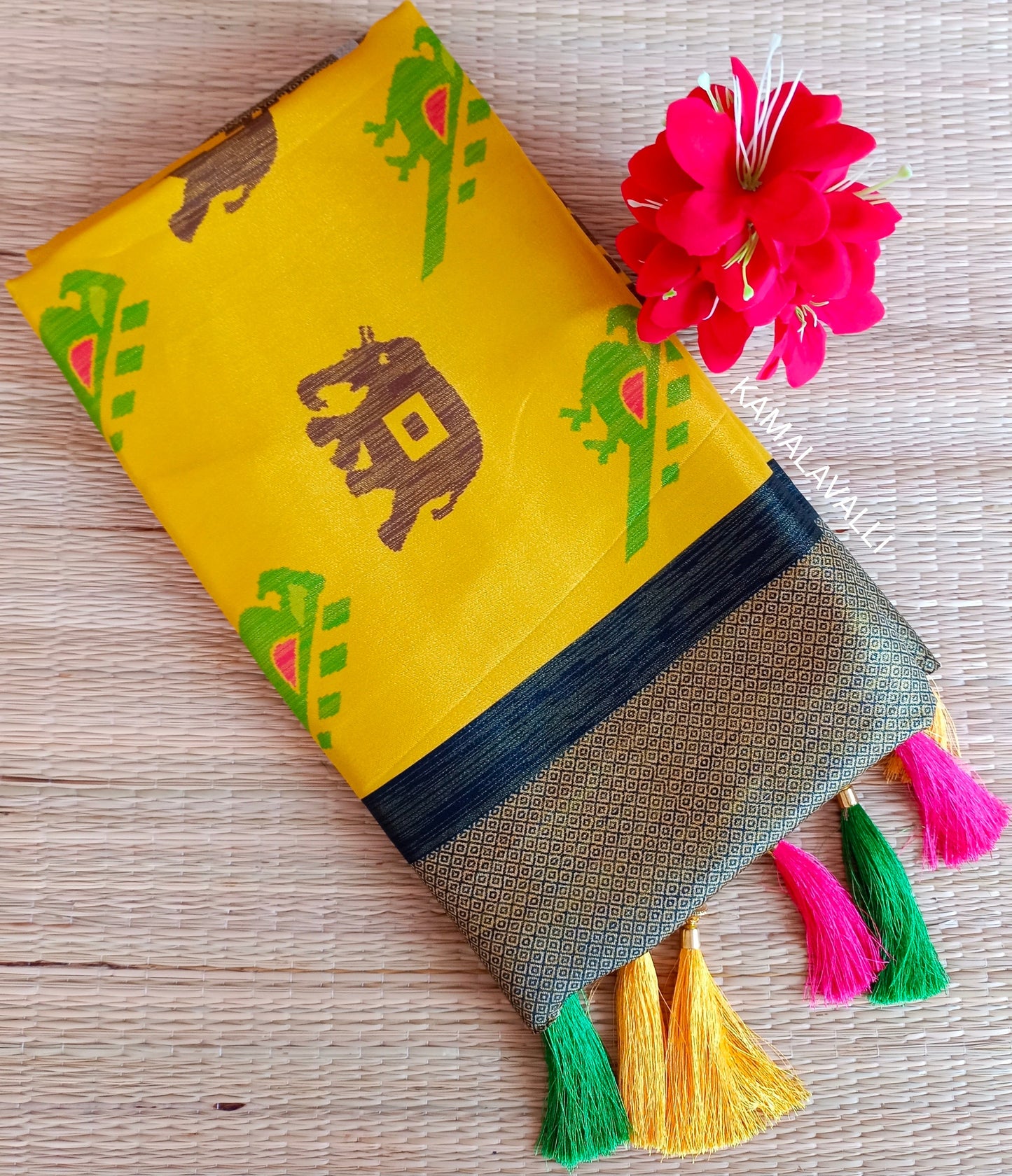 Linen Silk Saree Yellow Colour