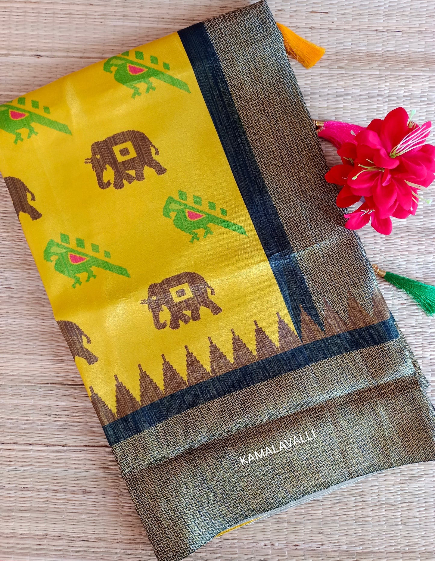 Linen Silk Saree Yellow Colour