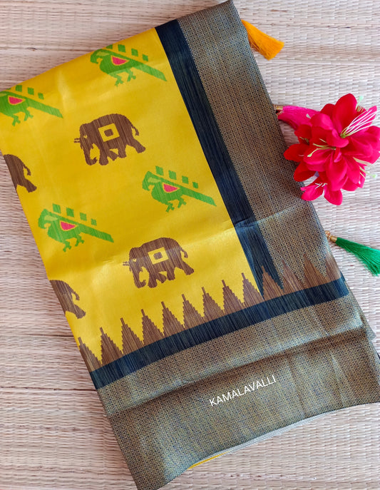 Linen Silk Saree Yellow Colour