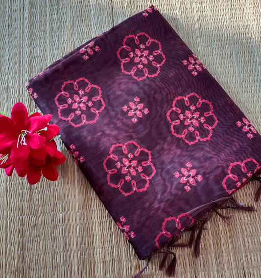 Chanderi Cotton Saree Chocolate Brown Colour