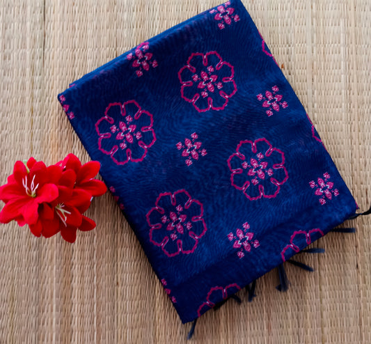 Chanderi Cotton Saree Royal Blue Colour