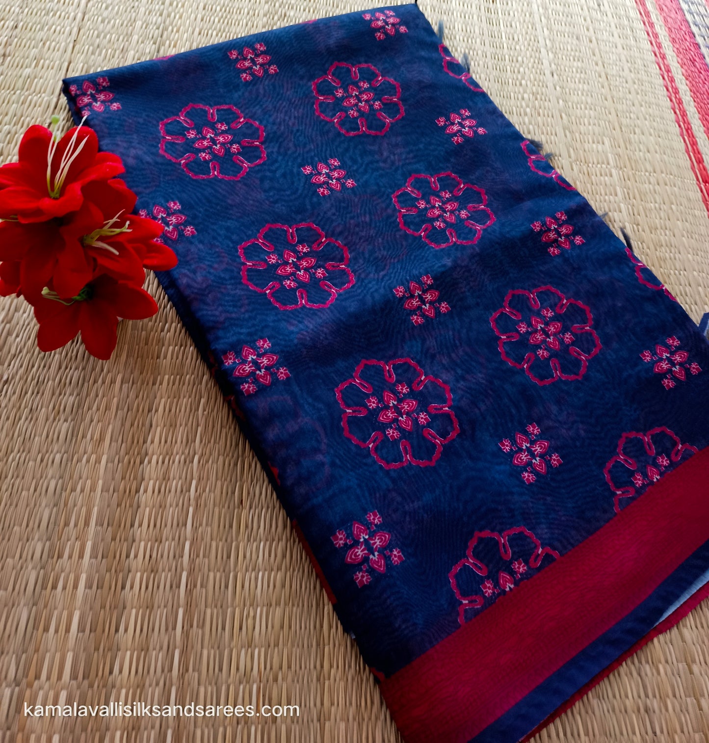 Chanderi Cotton Saree Royal Blue Colour