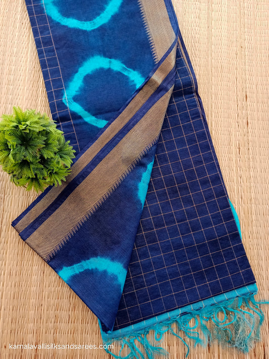 Bhagalpuri Tussar Saree Blue colour with Sky Blue Pallu and blouse