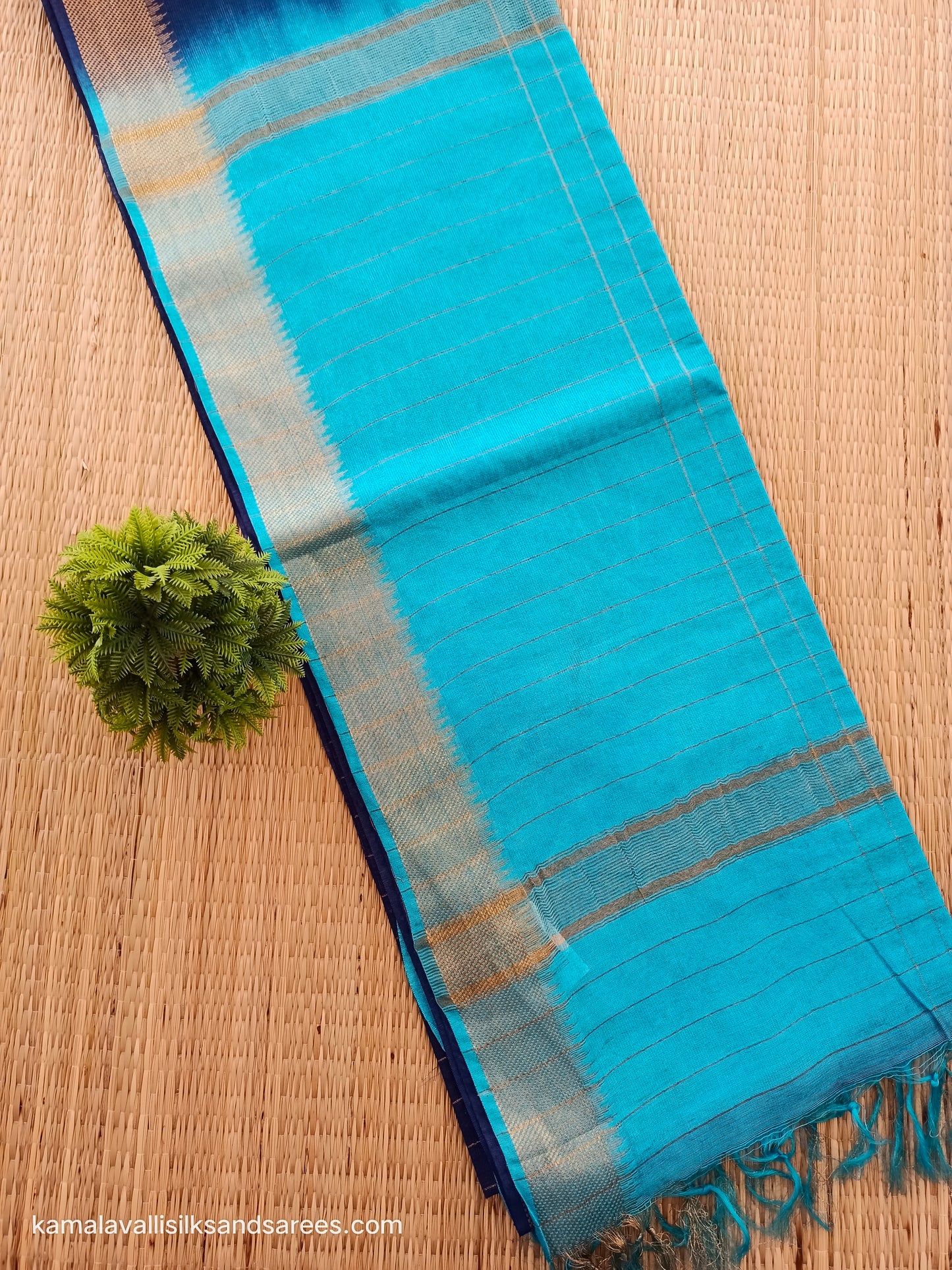 Bhagalpuri Tussar Saree Blue colour with Sky Blue Pallu and blouse