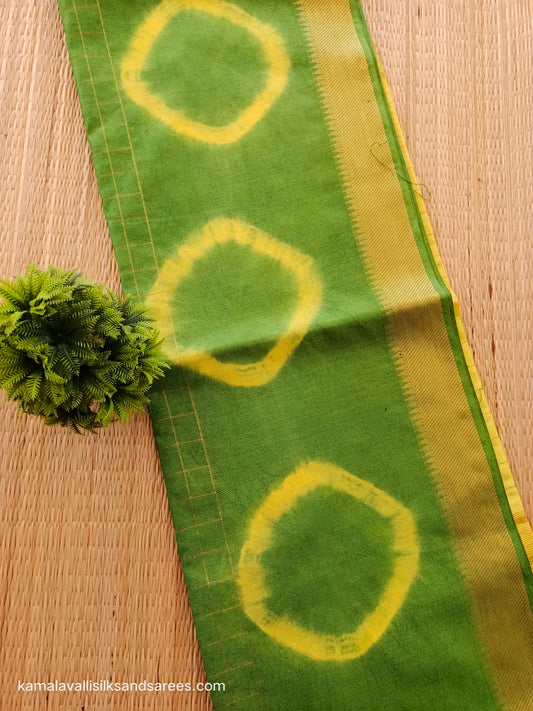 Bhagalpuri Tussar Saree Parrot Green colour with Yellow colour Pallu and blouse