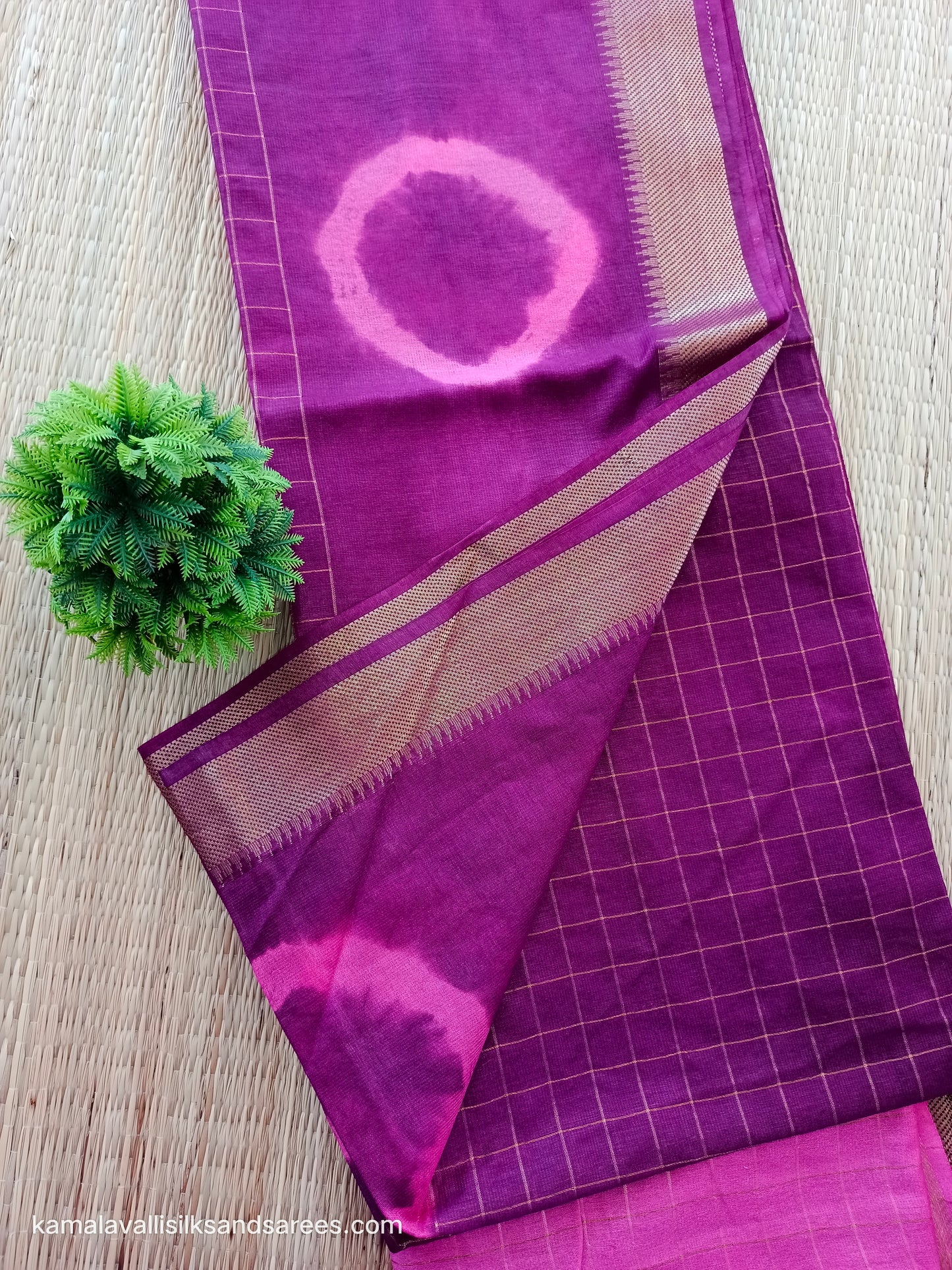 Bhagalpuri Tussar Saree Purple colour with Pink Pallu and Pink blouse