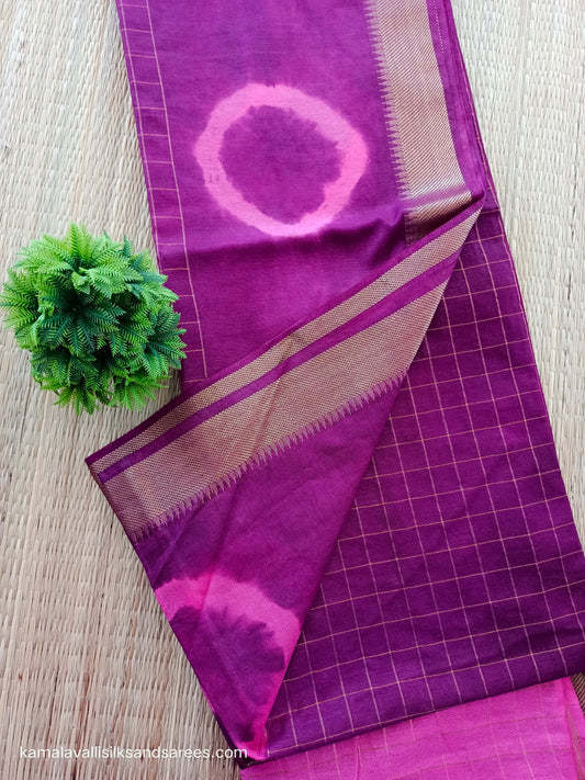 Bhagalpuri Tussar Saree Purple colour with Pink Pallu and Pink blouse