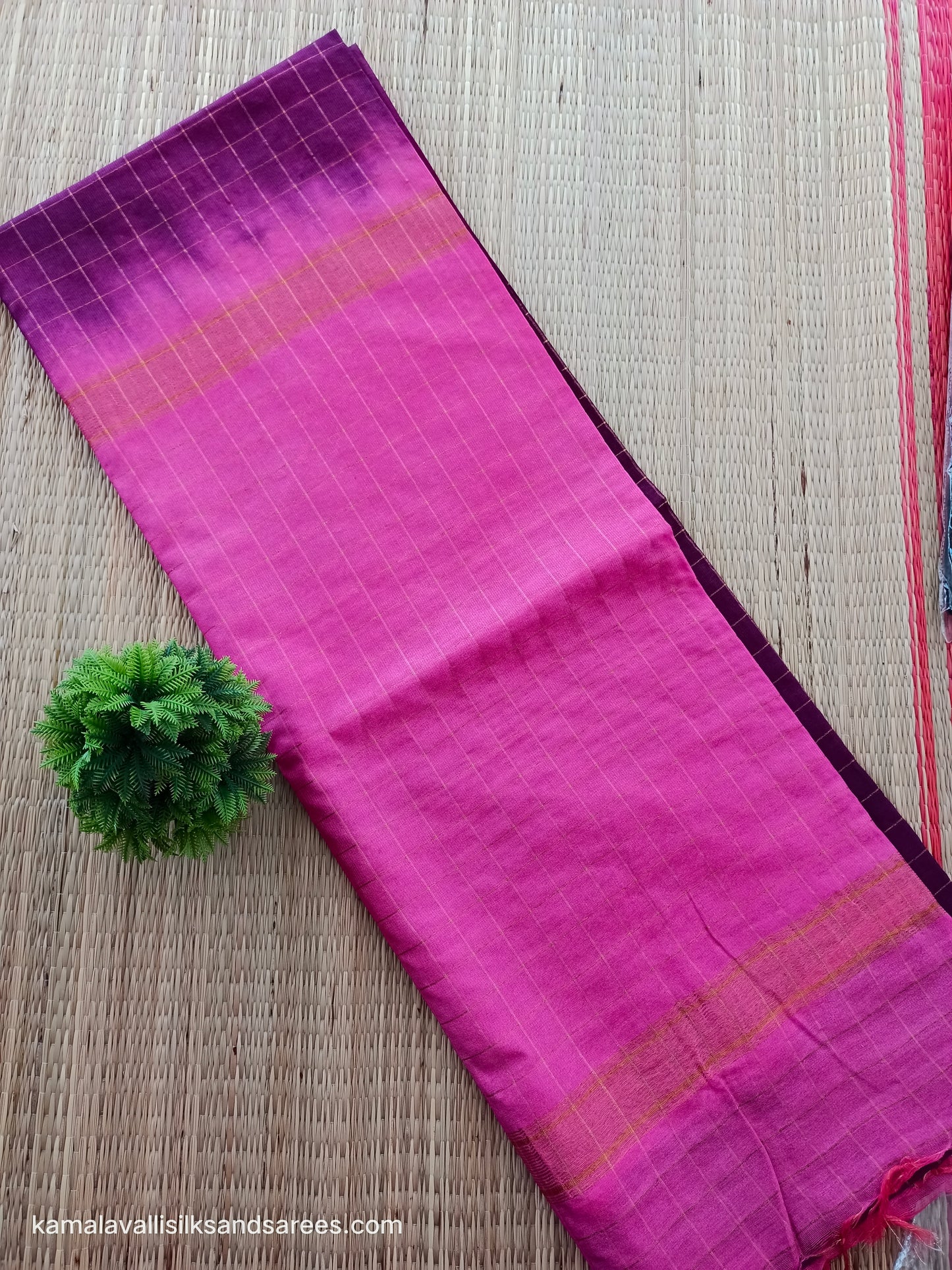Bhagalpuri Tussar Saree Purple colour with Pink Pallu and Pink blouse
