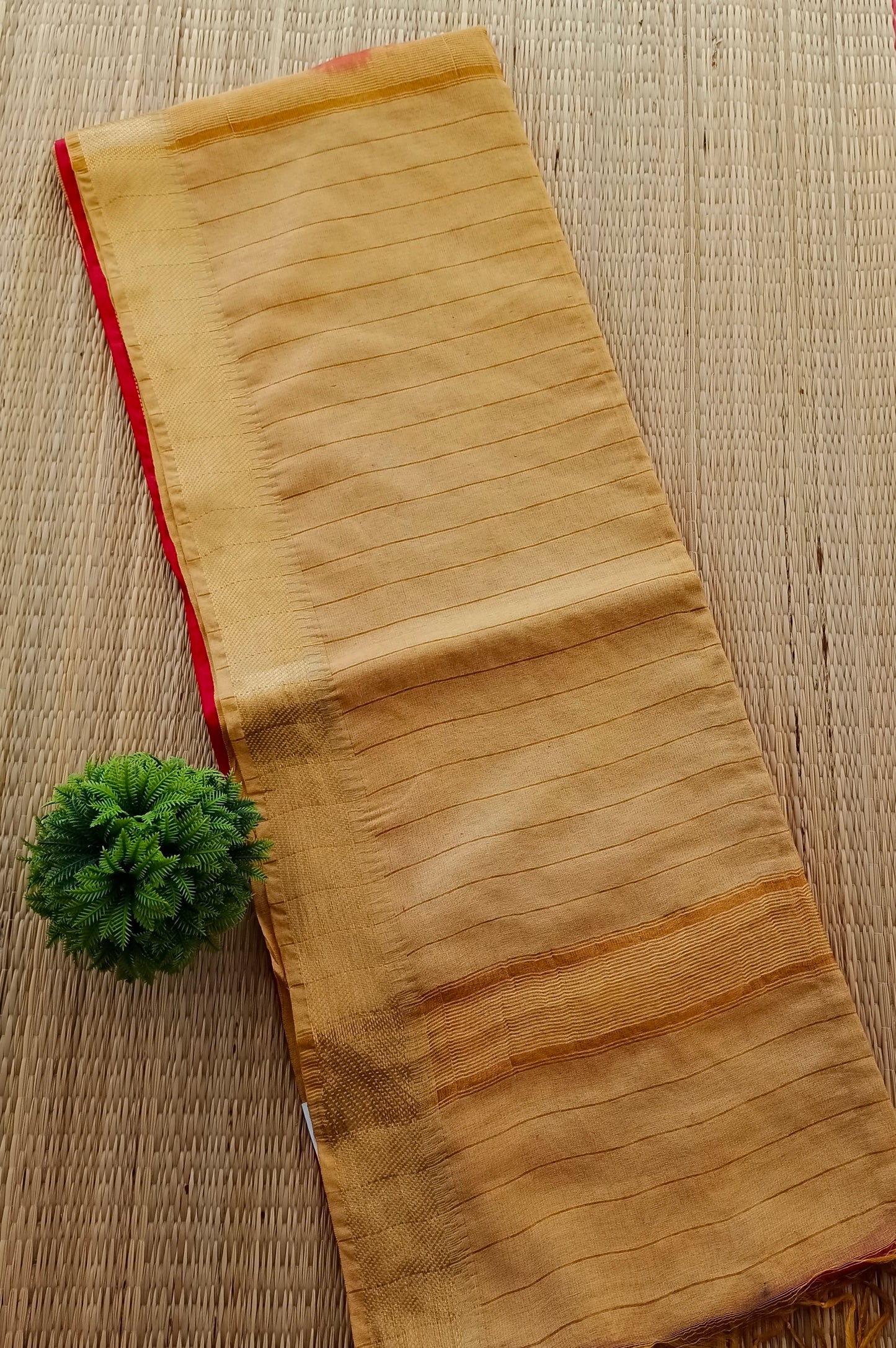 Bhagalpuri Tussar Saree Red colour with Cream colour Pallu and blouse