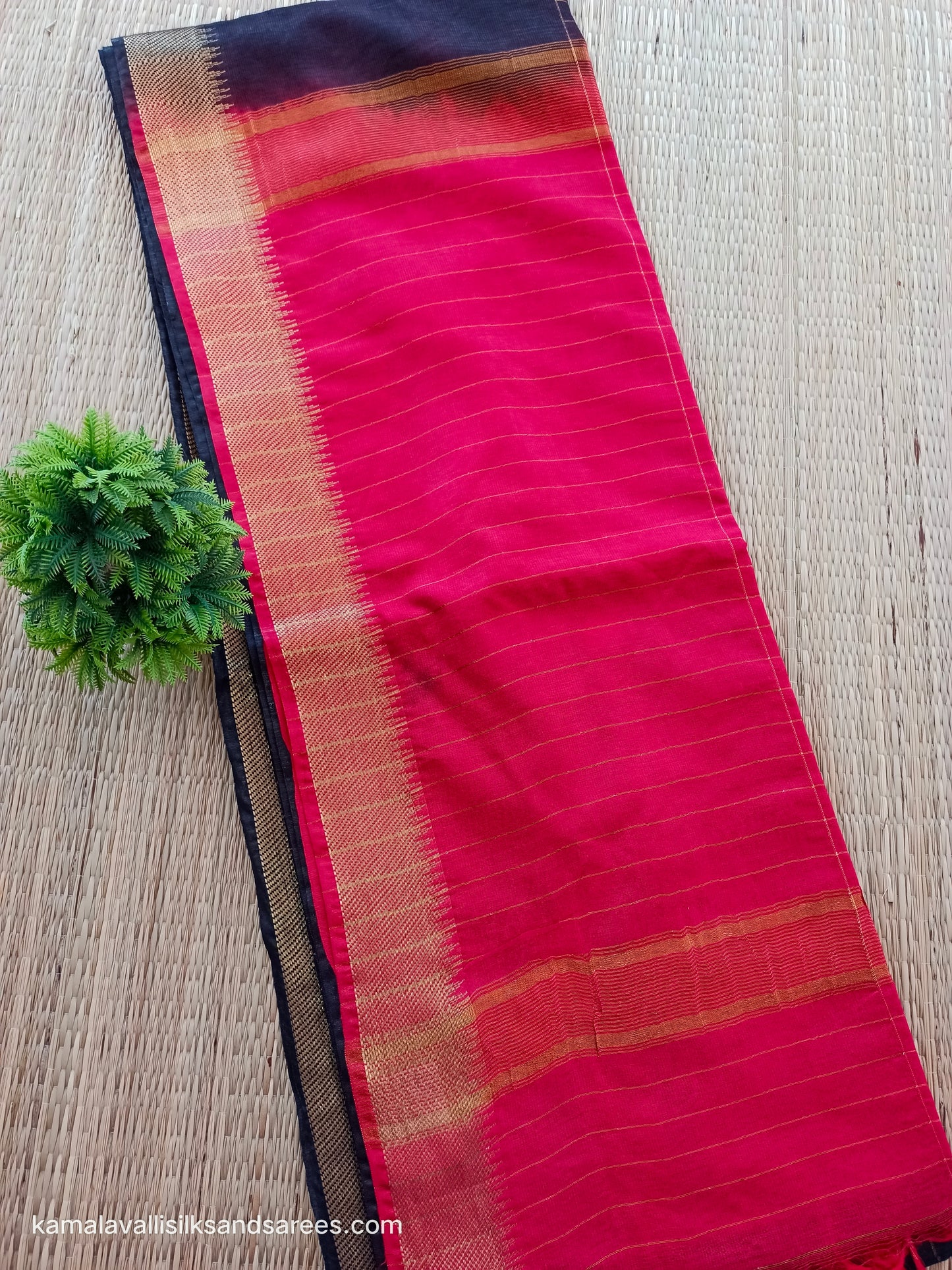 Bhagalpuri Tussar Saree Black colour with Red colour Pallu and blouse