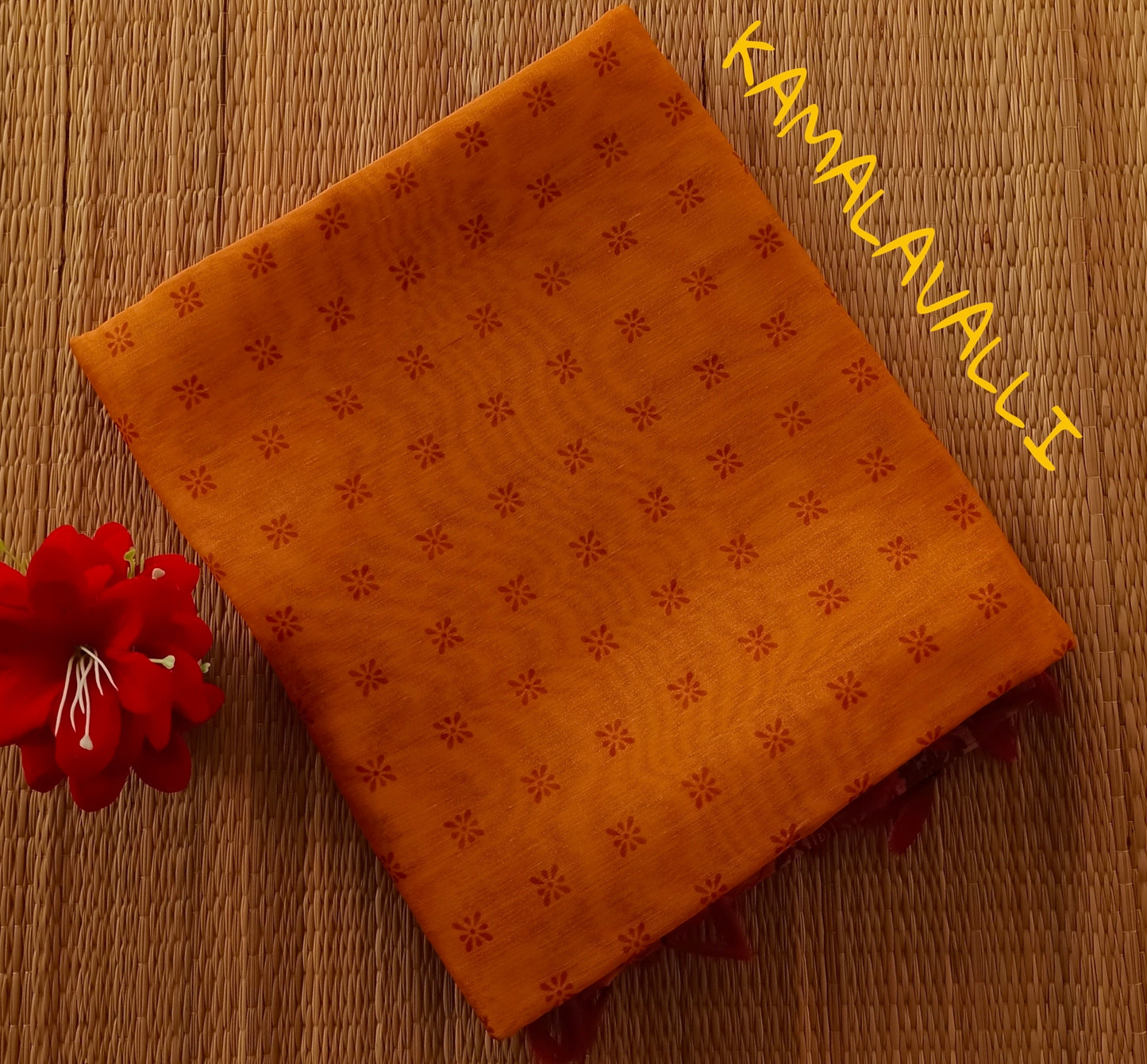 Chanderi Cotton Saree Mild Yellow Colour with Orange border