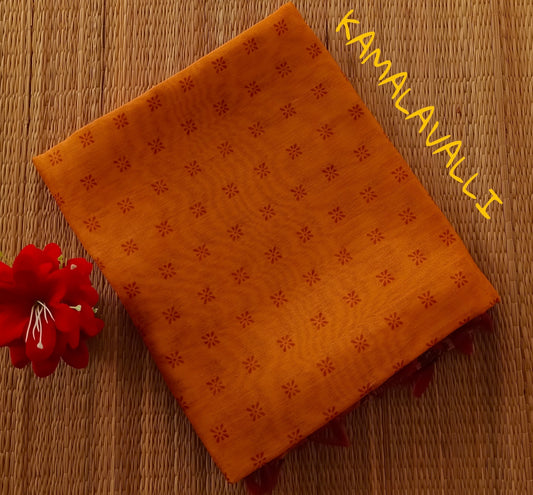 Chanderi Cotton Saree Mild Yellow Colour with Orange border