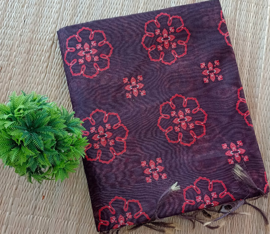 Chanderi Cotton Saree Brown Colour