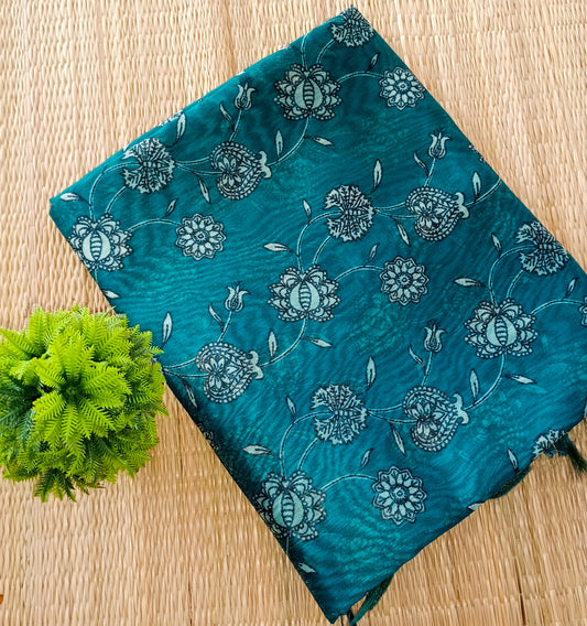 Chanderi Cotton Saree Green Colour
