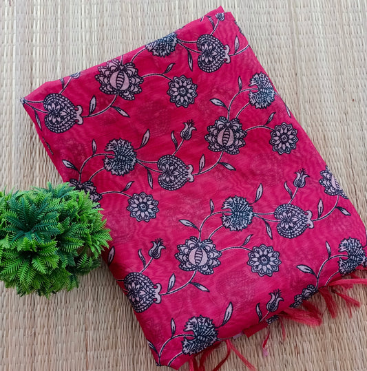 Chanderi Cotton Saree Onion Pink Colour