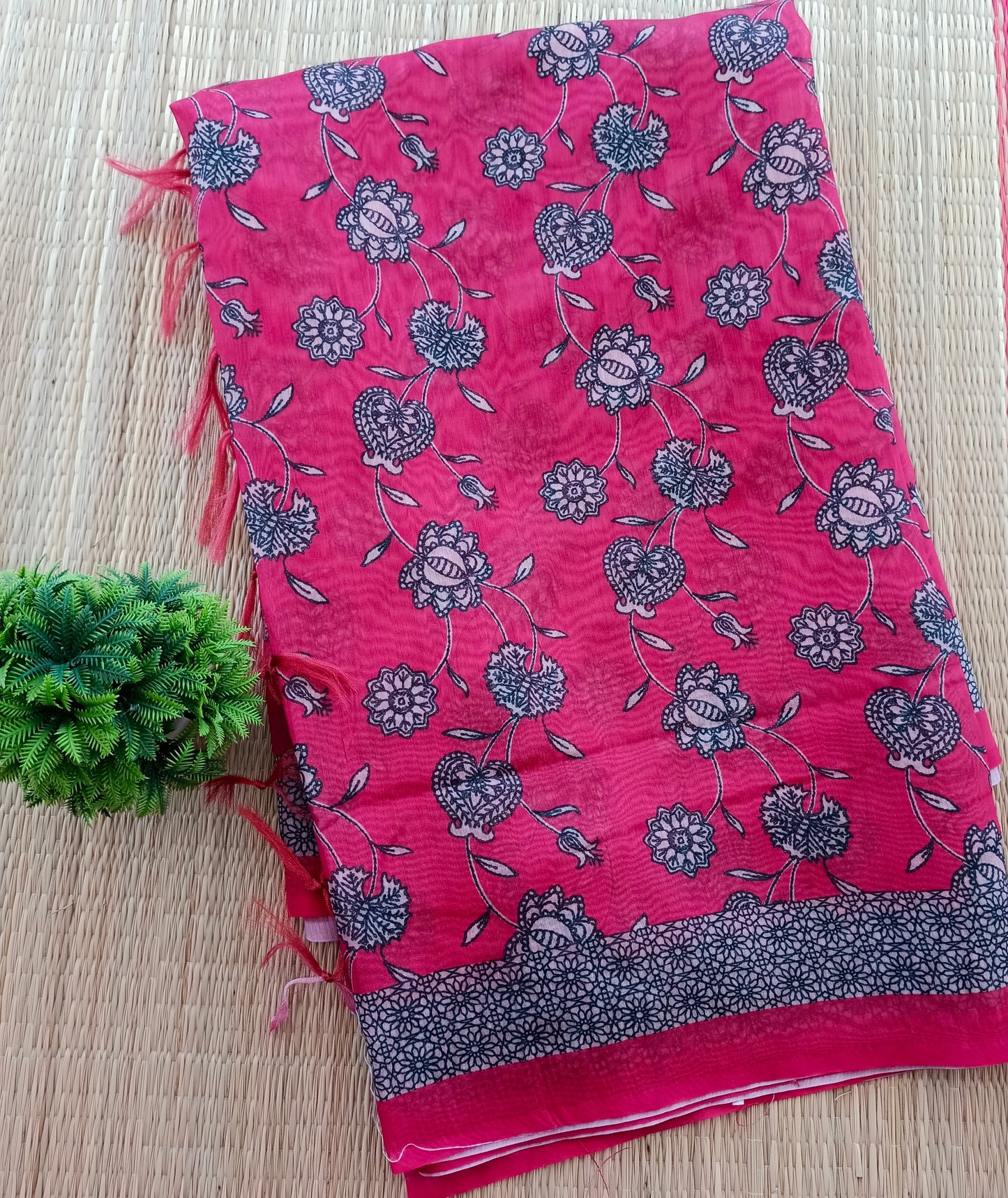 Chanderi Cotton Saree Onion Pink Colour
