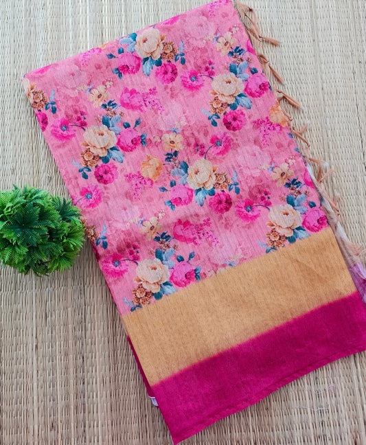 Tussar Silk Saree Pink Colour