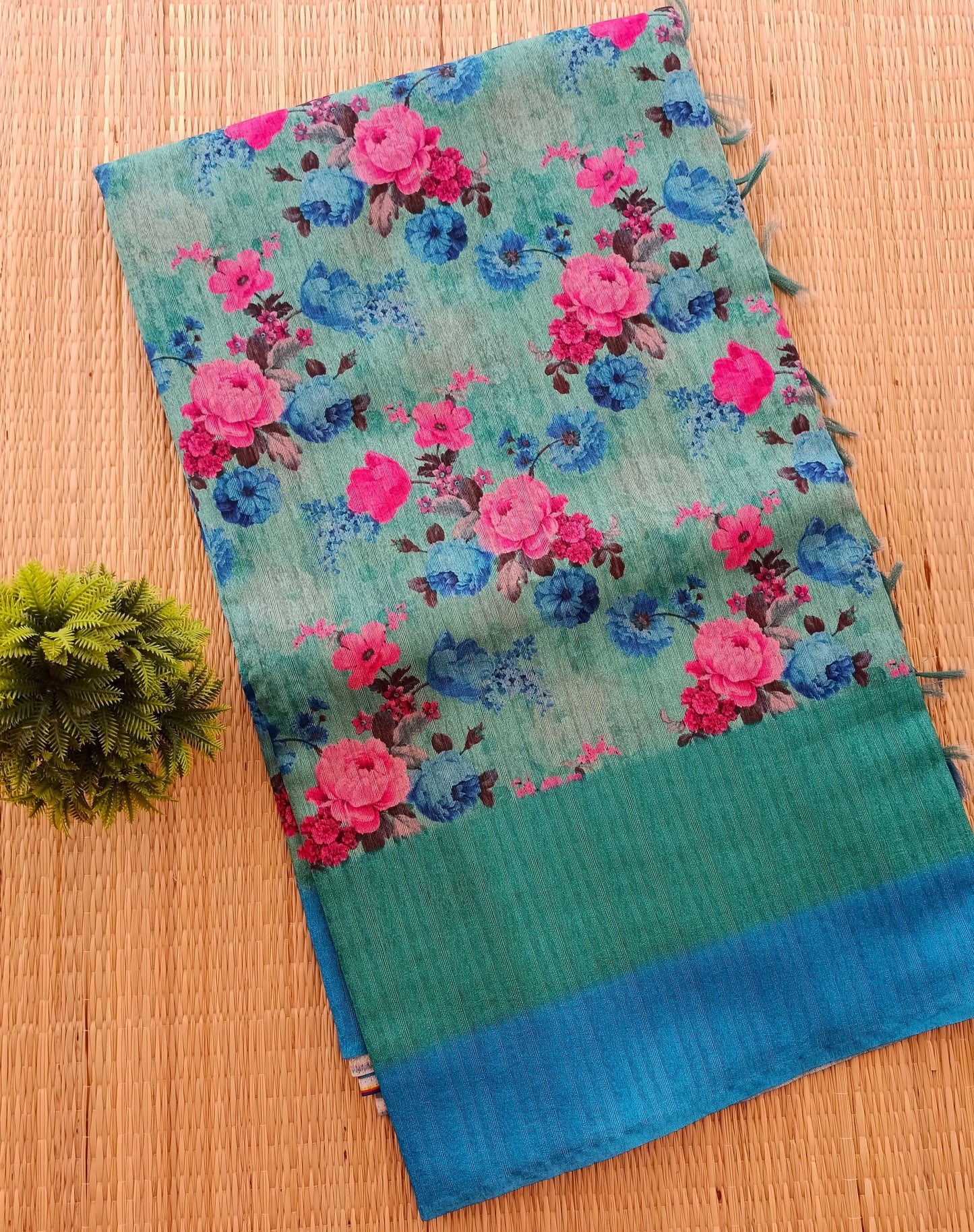 Tussar Silk Saree Blue Colour