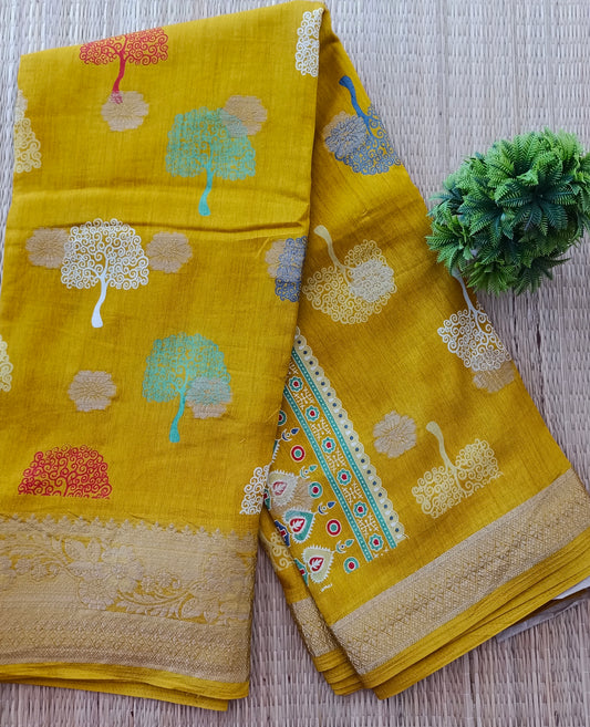 Binni Silk Saree Pineapple colour