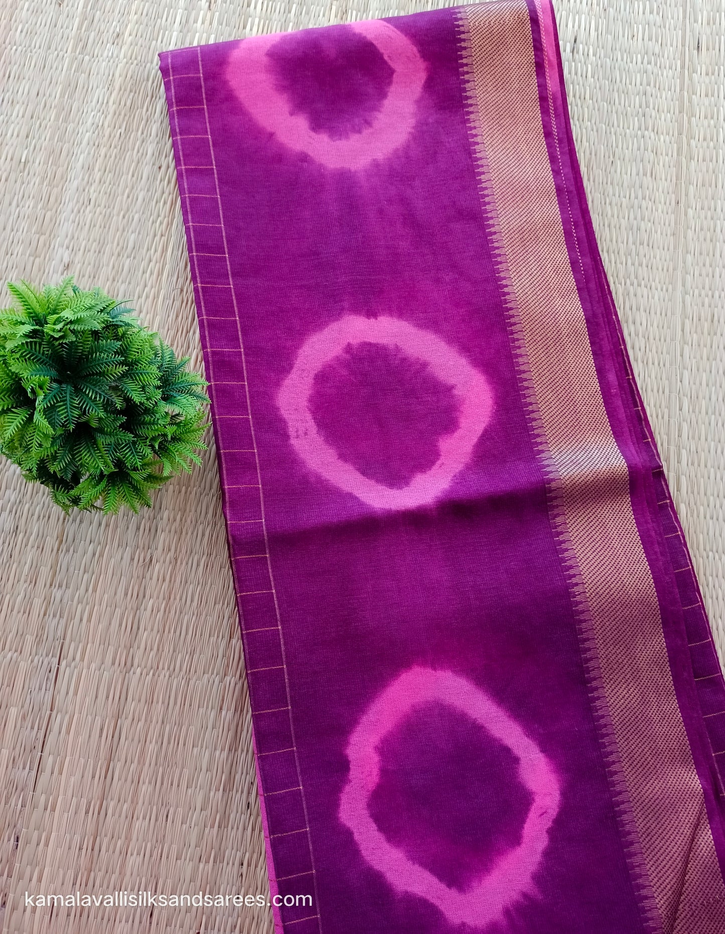 Bhagalpuri Tussar Saree Purple colour with Pink Pallu and Pink blouse