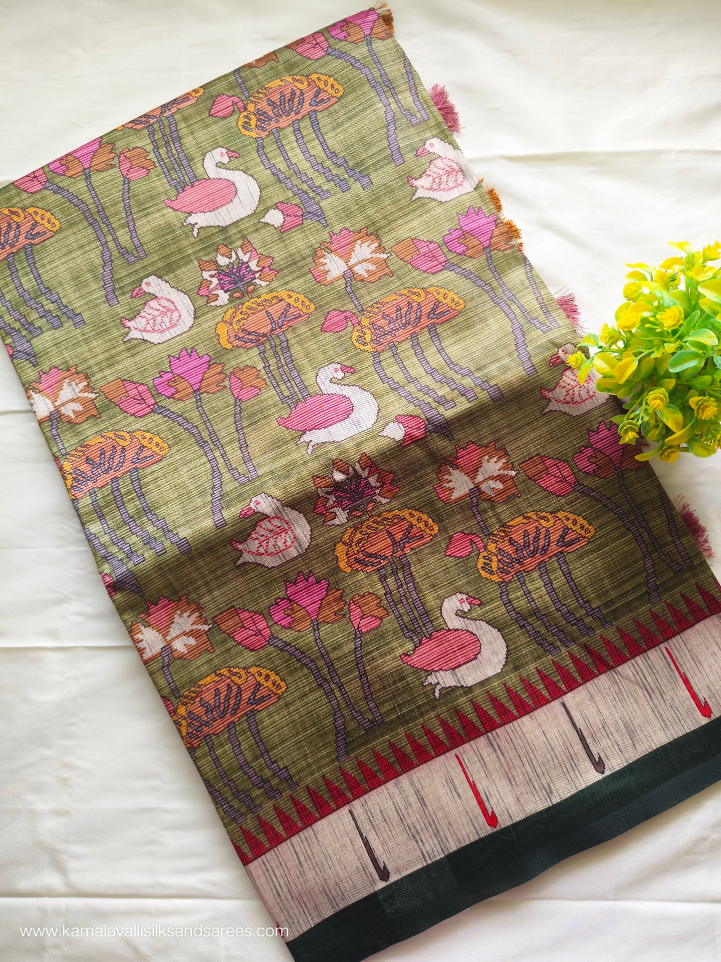 Jute Tussar Saree Green Colour