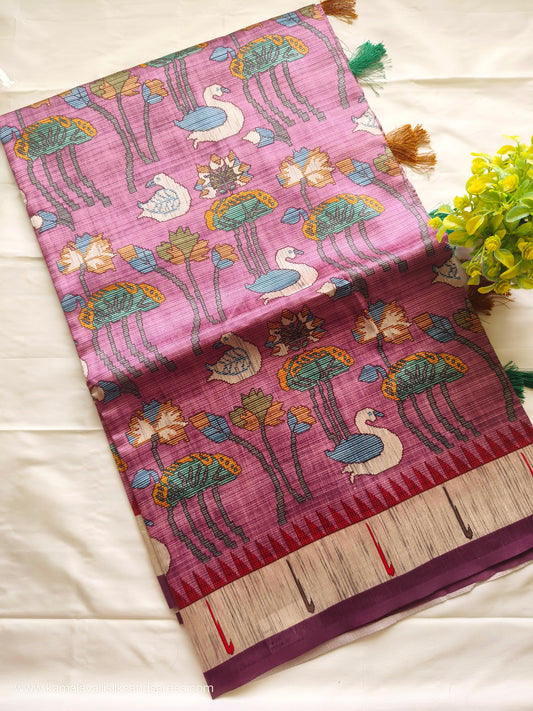 Jute Tussar Saree Rose Colour