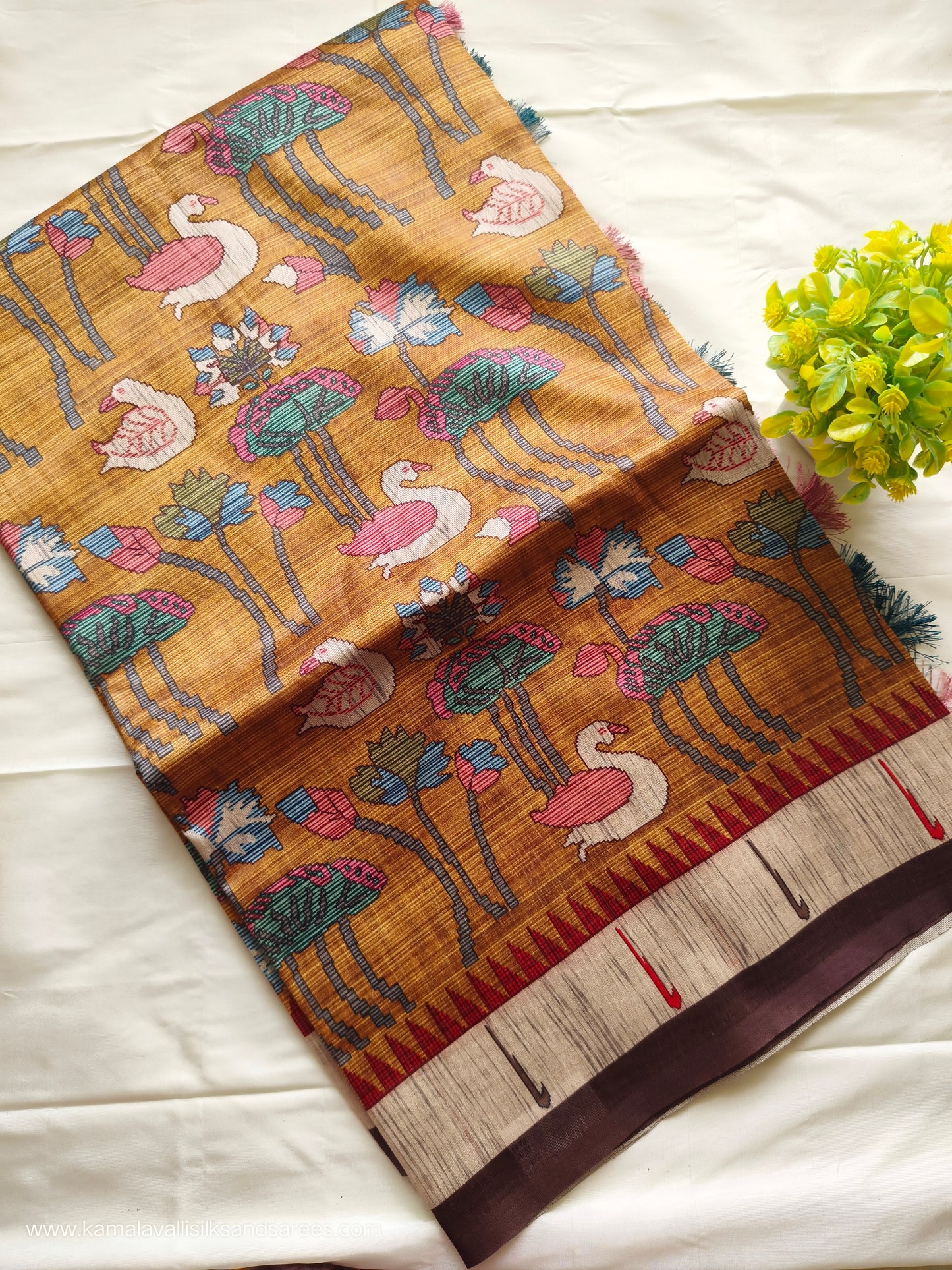 Jute Tussar Saree Mustard Colour