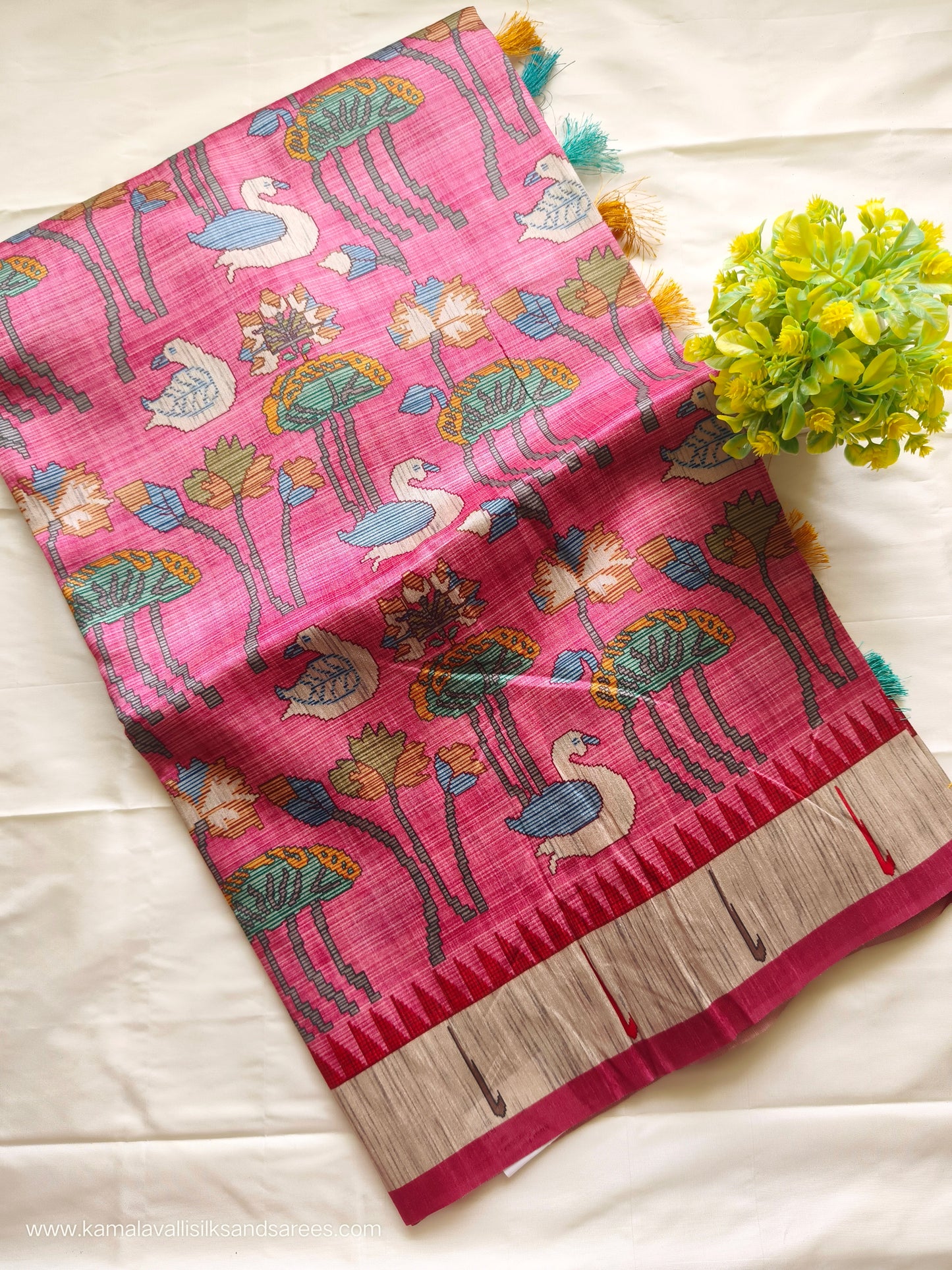 Jute Tussar Saree Pink Colour