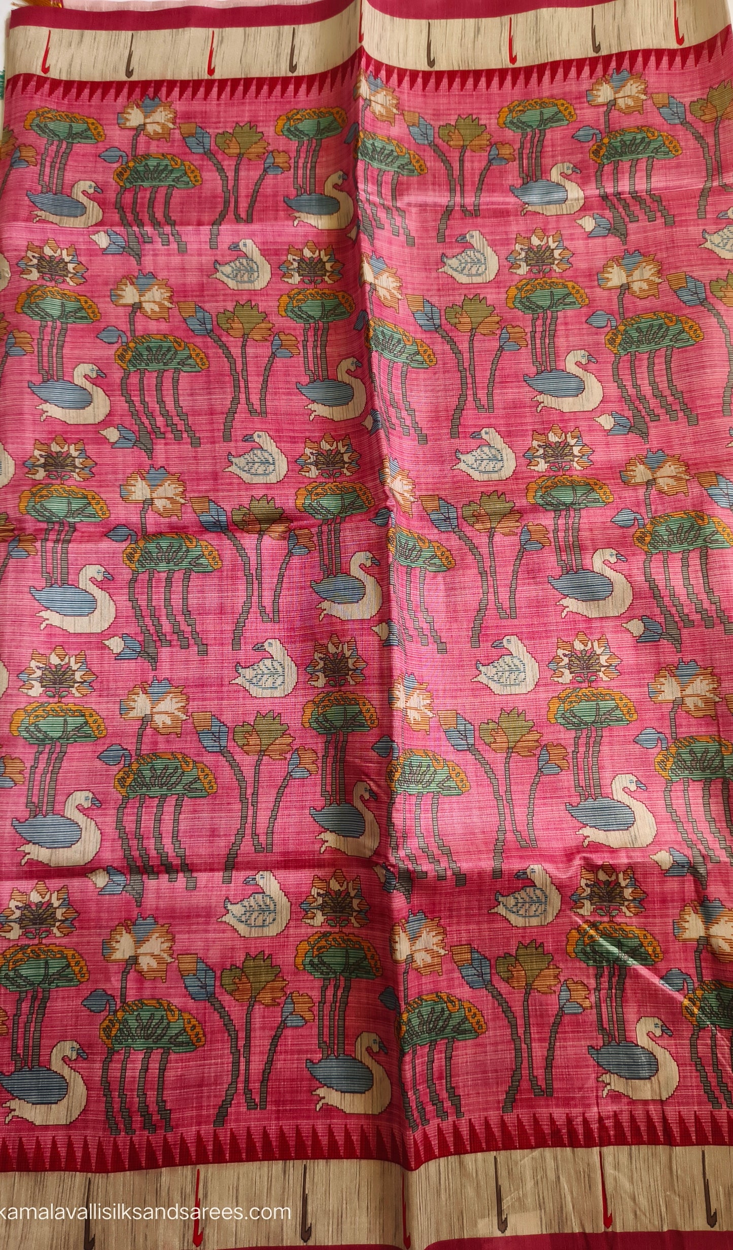 Jute Tussar Saree Pink Colour