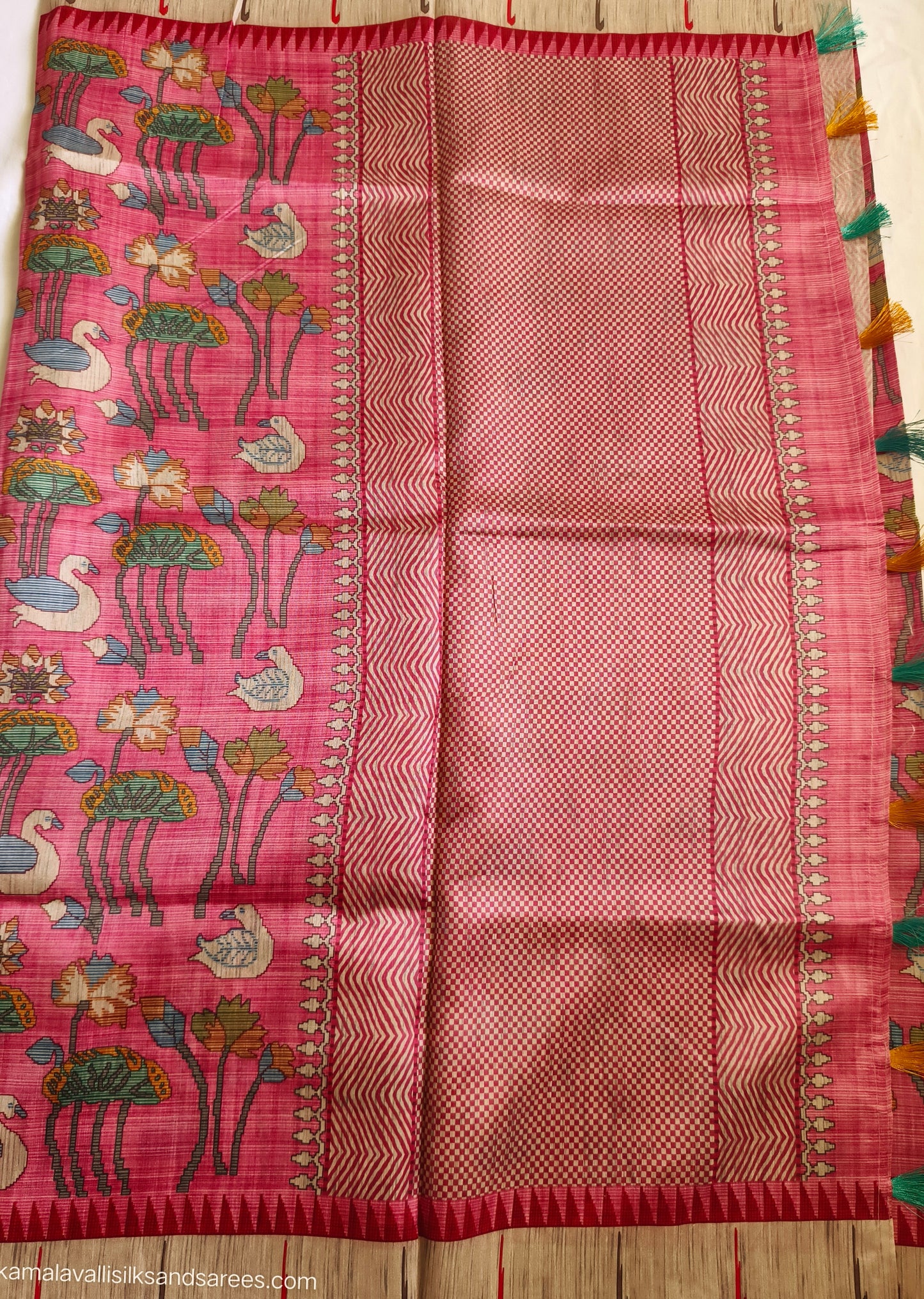 Jute Tussar Saree Pink Colour