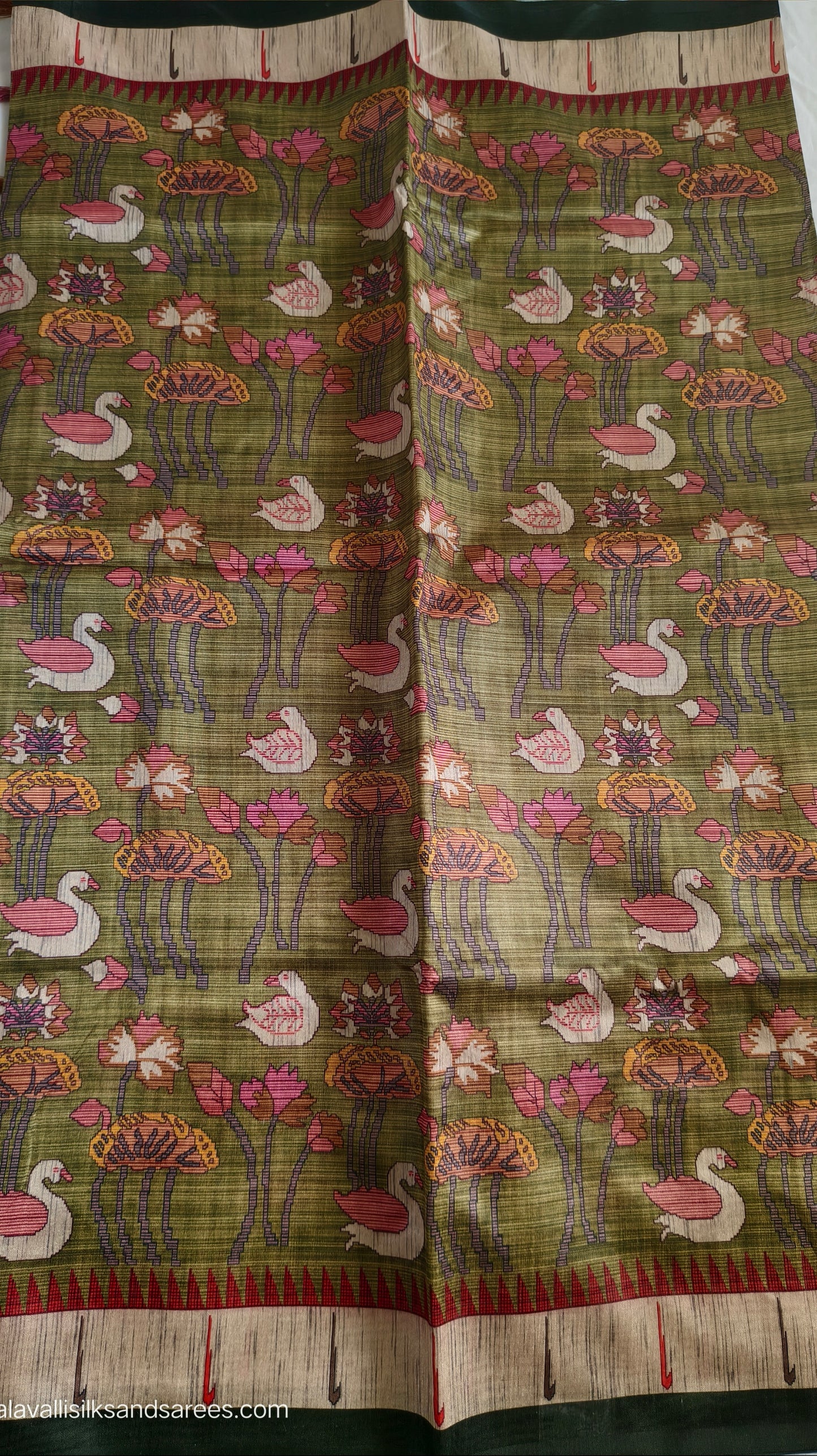 Jute Tussar Saree Green Colour