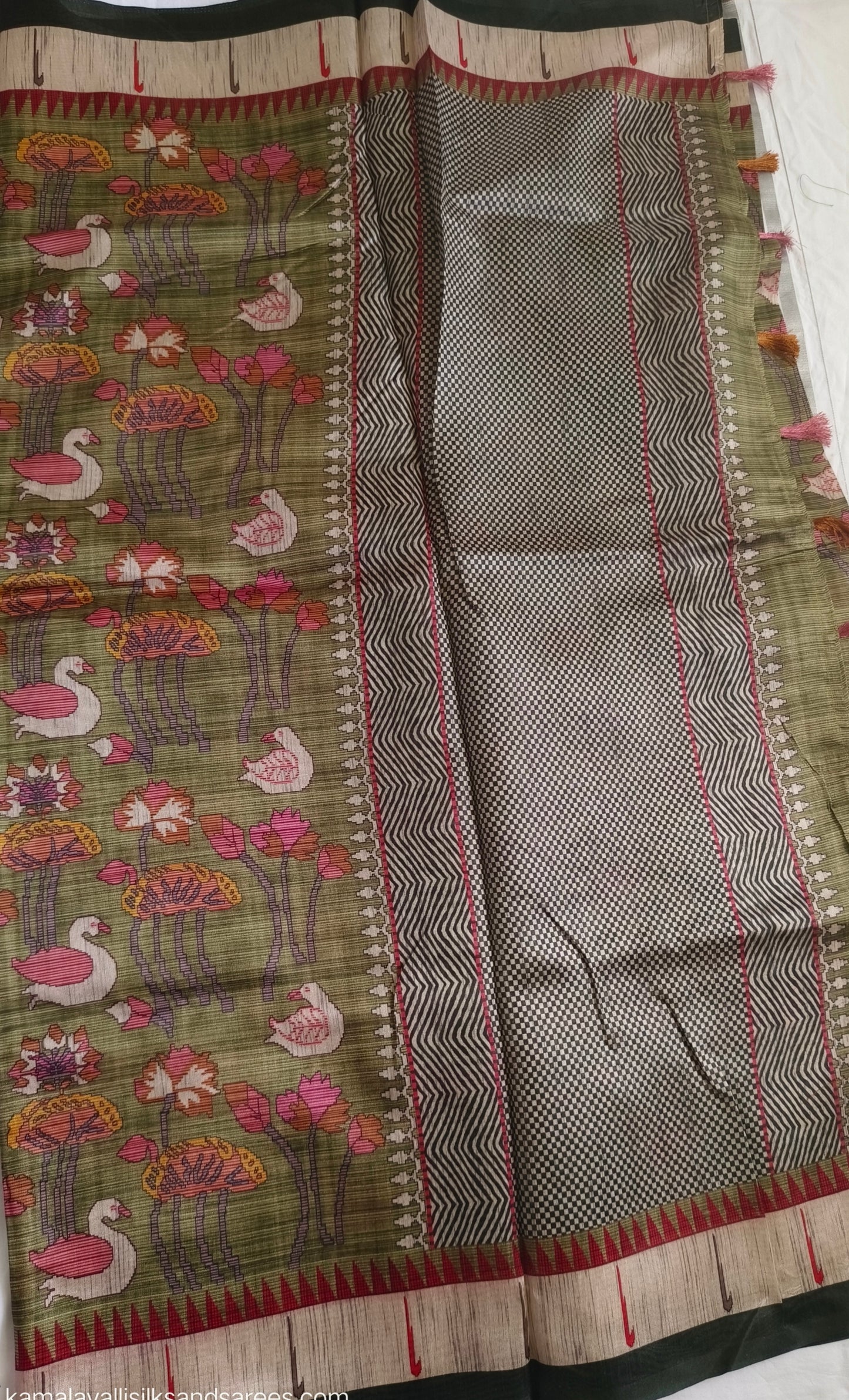 Jute Tussar Saree Green Colour