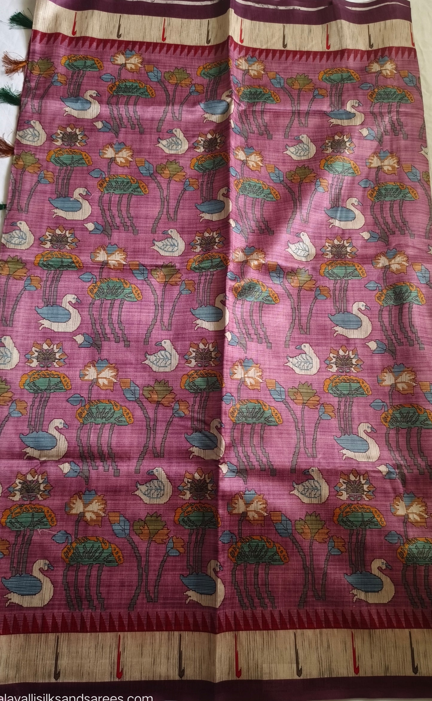 Jute Tussar Saree Rose Colour