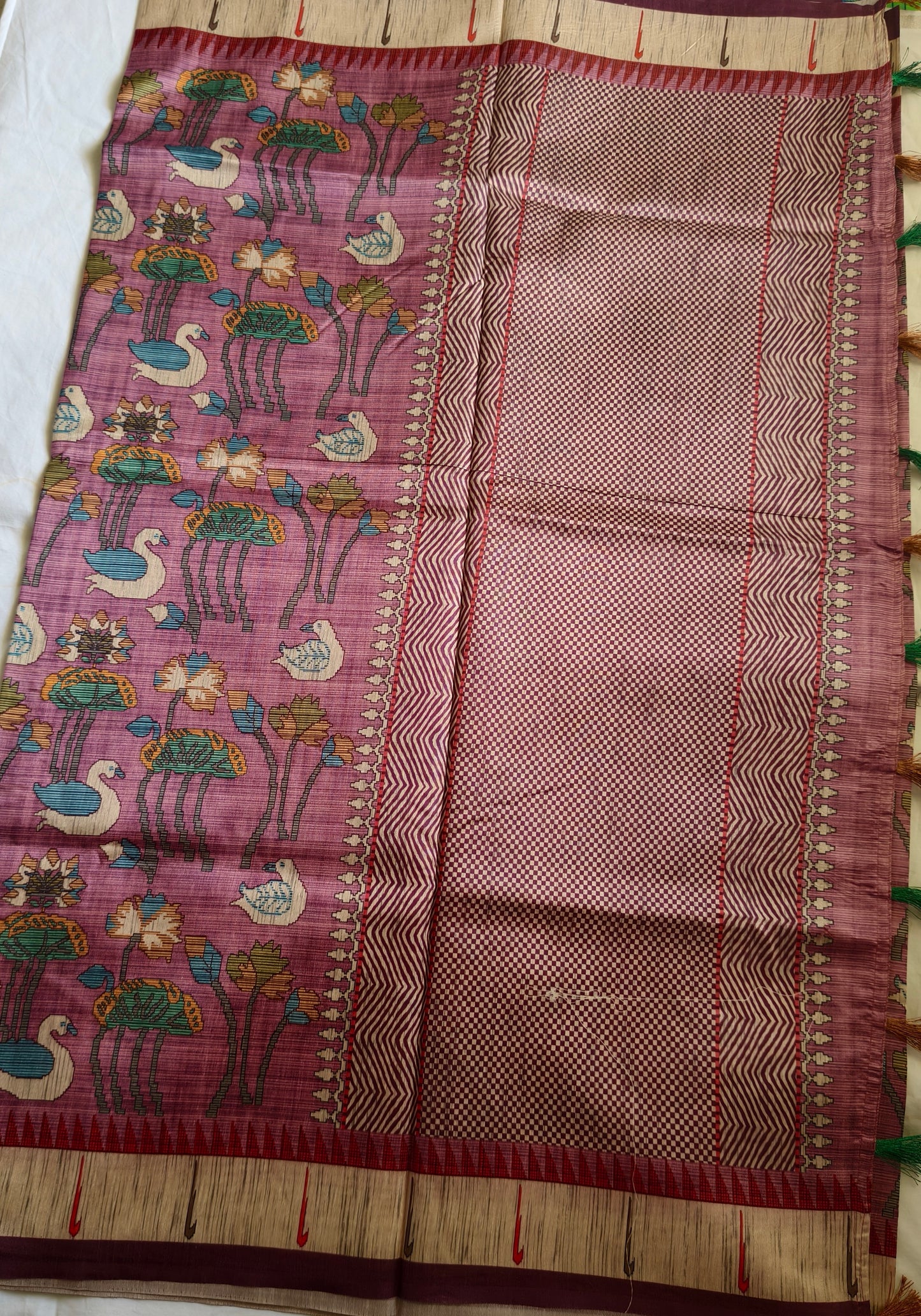 Jute Tussar Saree Rose Colour