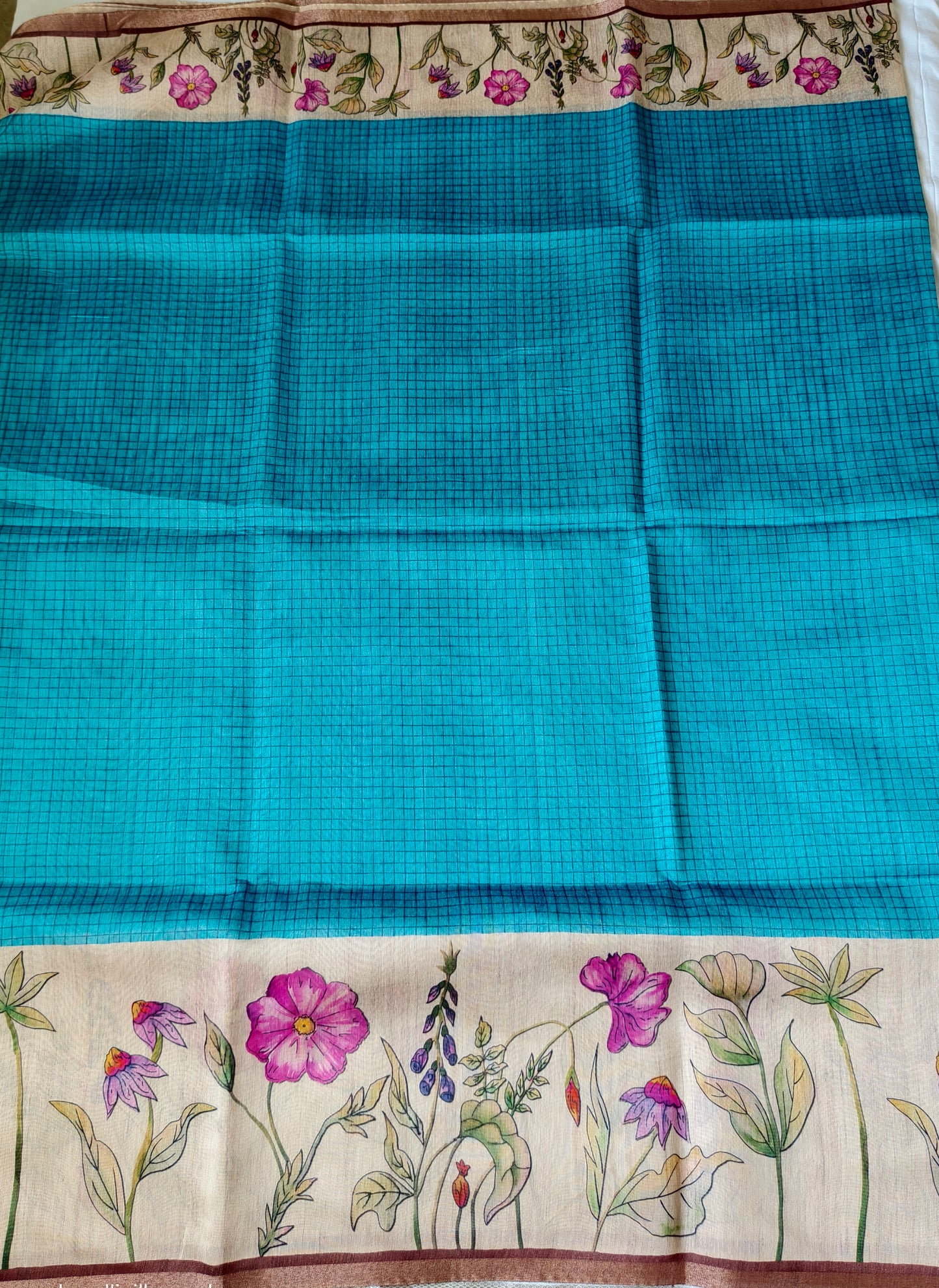 Chanderi Cotton Saree Blue Colour