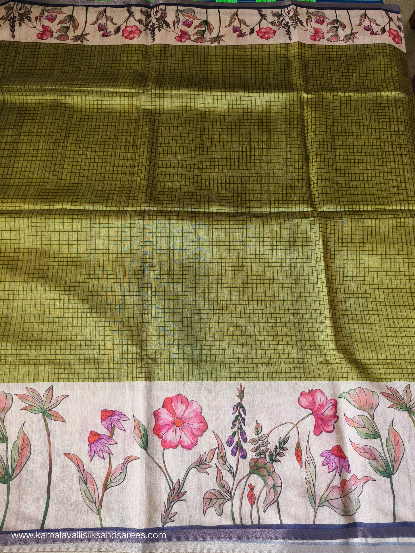 Chanderi Cotton Saree Green Colour