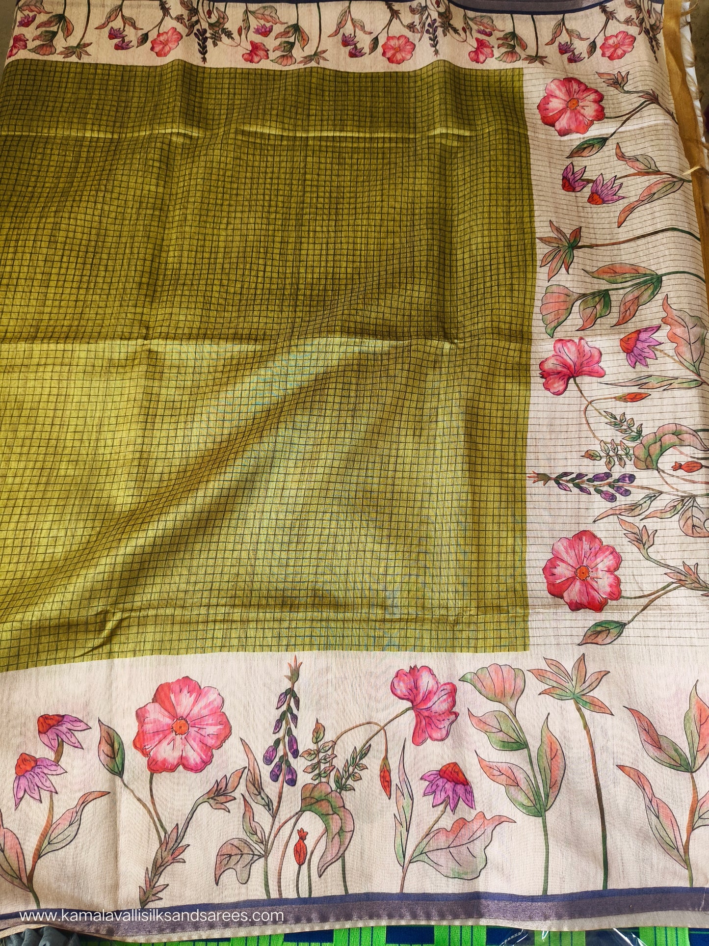 Chanderi Cotton Saree Green Colour