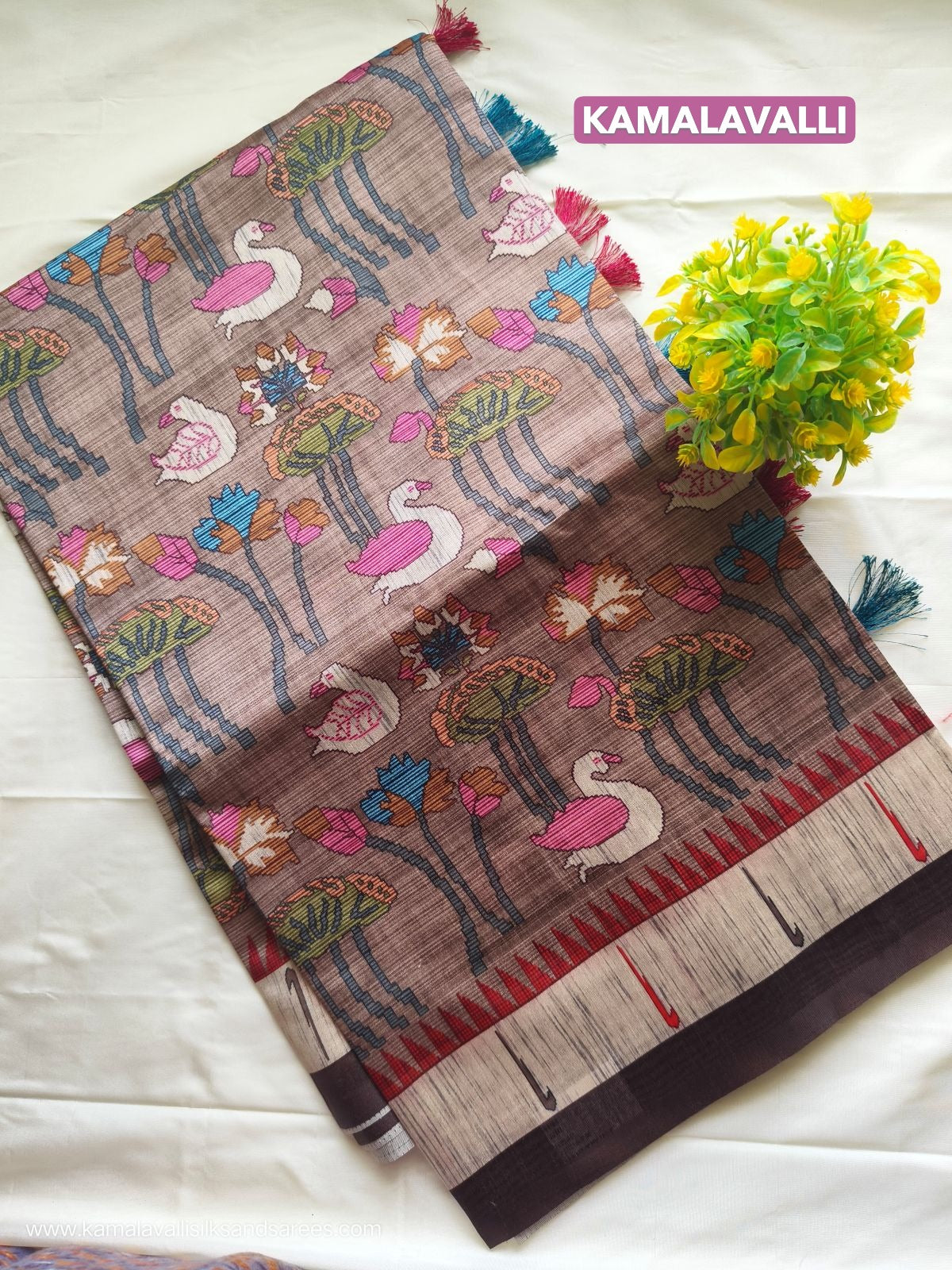 Jute Tussar Saree Grey Colour