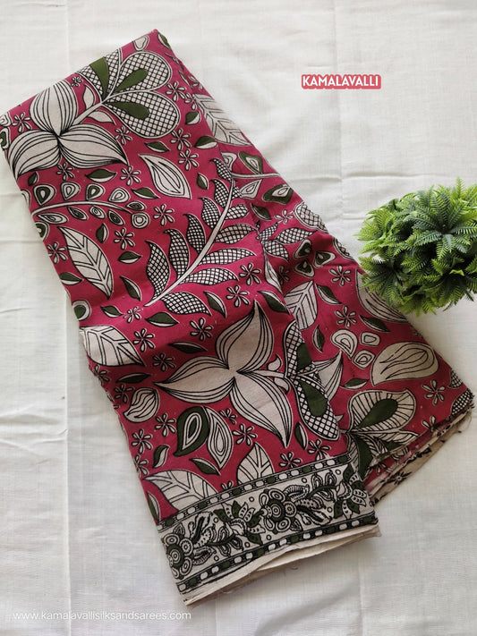 Kalamkari Cotton Saree Rose Colour