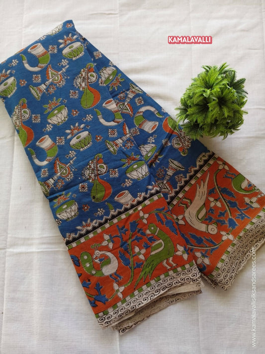 Kalamkari Cotton Saree Blue Colour